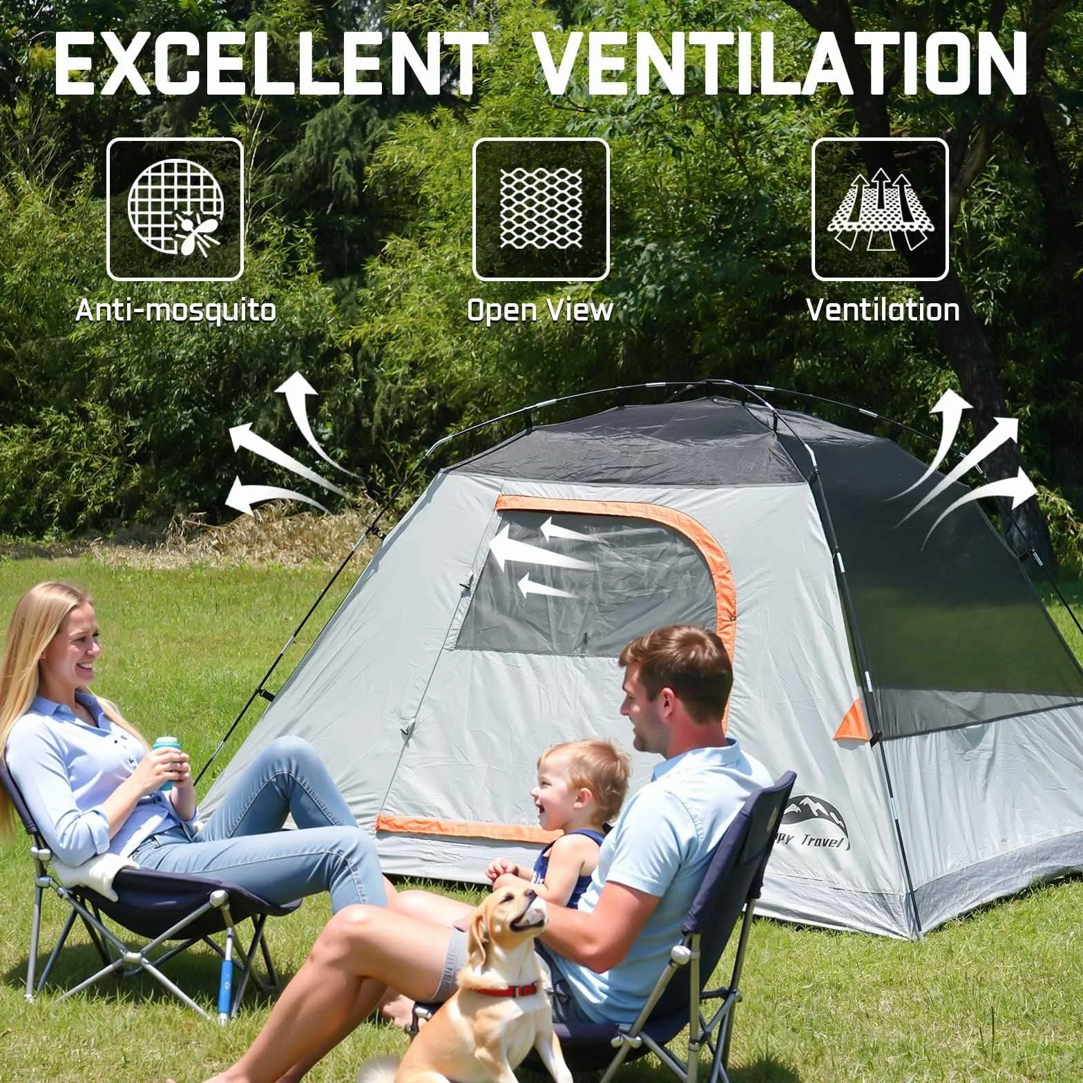 Camping Tent, 4/6 Person Dome Tents for Camping with Rainfly | Waterproof Clip Easy Setup Portable Family Tent with Mesh Windows, 20% More Headroom Backpacking Tents for Camping & Hiking