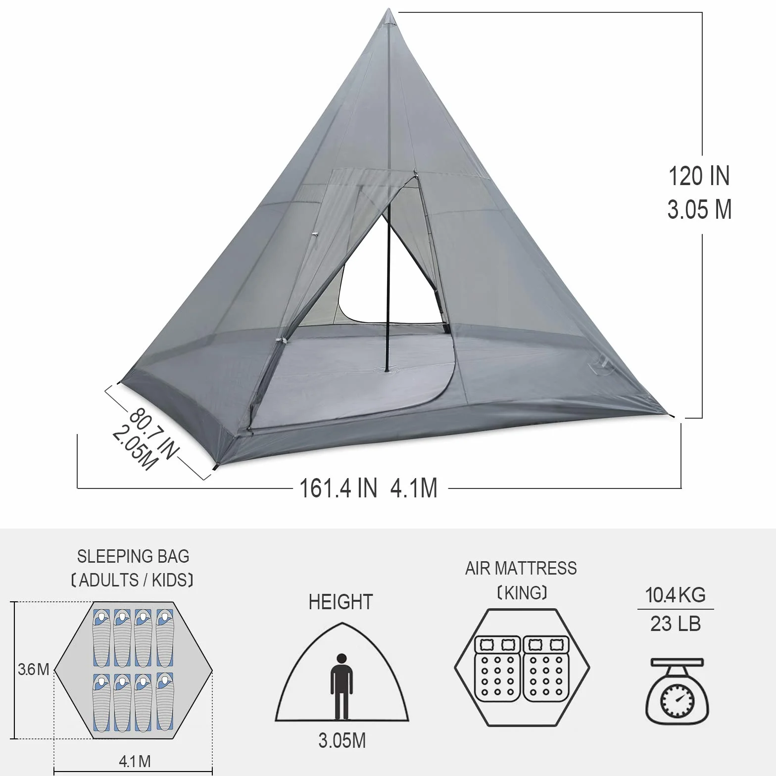 Family Camping Tent Large Waterproof Tipi Tents 8 Person Room Teepee Tent Instant Setup Double Layer