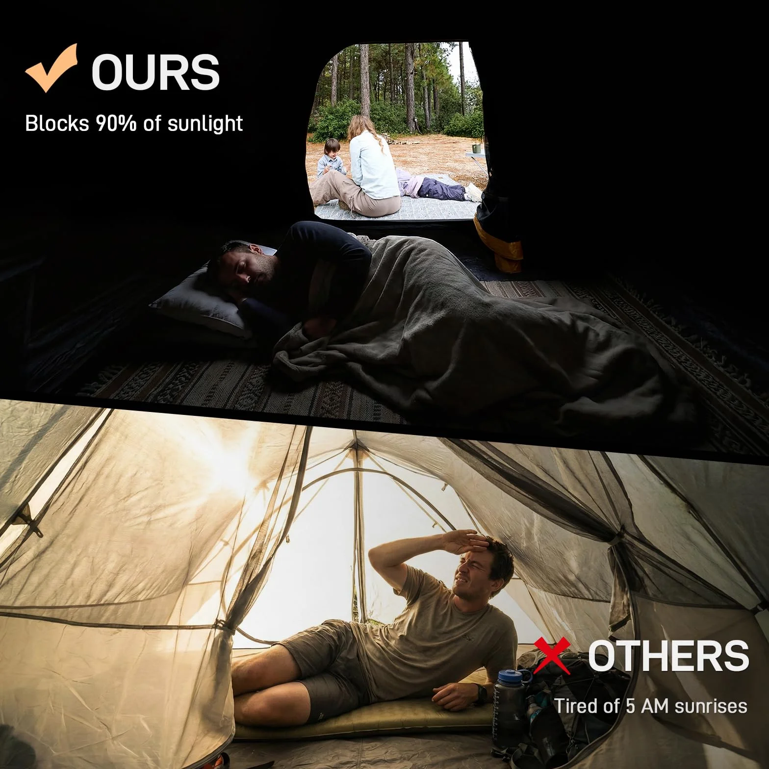 4 Person Blackout Camping Tent, 60s Easy Setup Instant Cabin Tent for Family, 4000mm Water-Resistant & UV Protection Light-Blocking Tent with Rainfly for Outdoor Travel, 8' x 7' x 59"