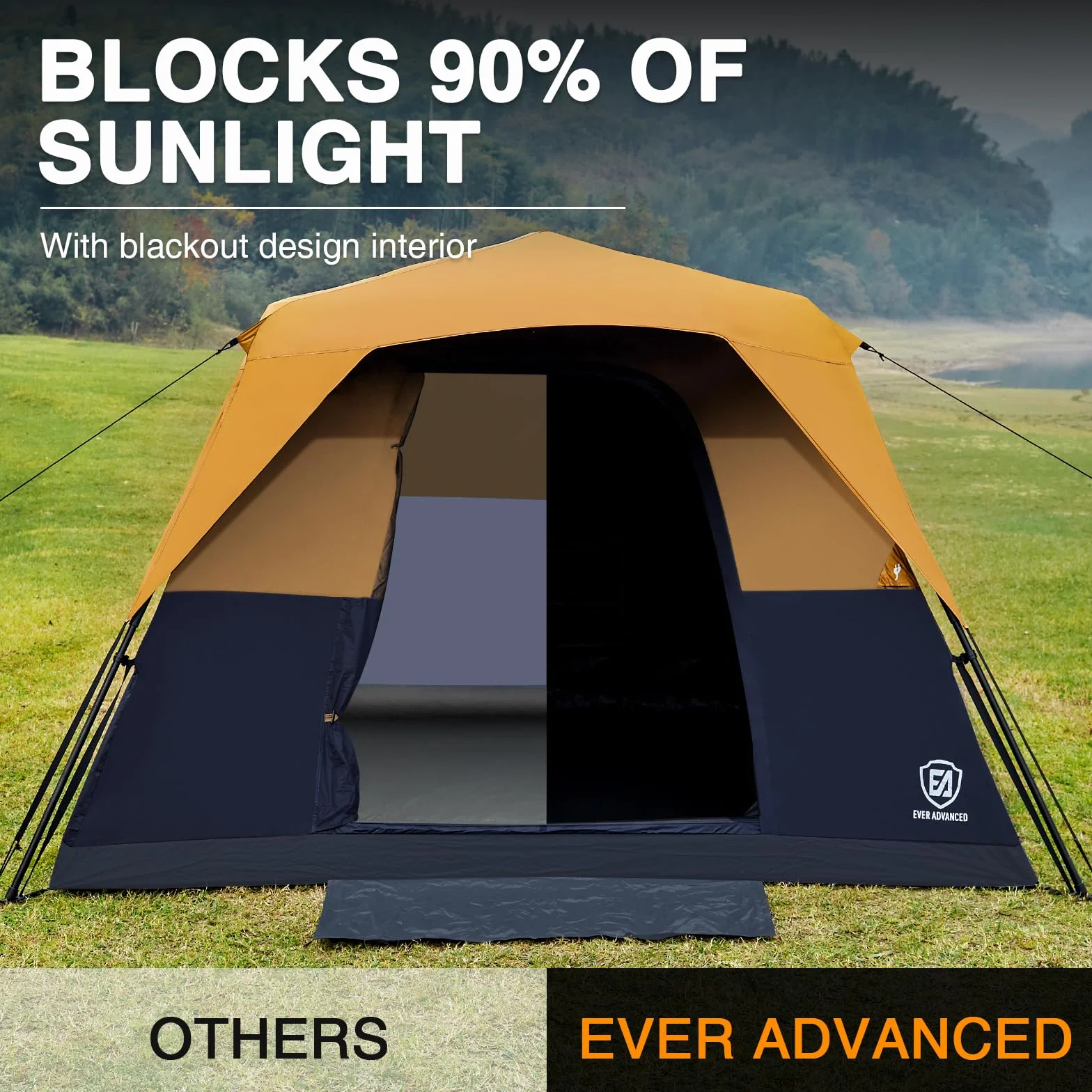 6 Person Camping Tent, Blackout Design Tent for Camping Instant Cabin Tents for Family with Rainfly, 60s Easy Setup, Water-Resistant