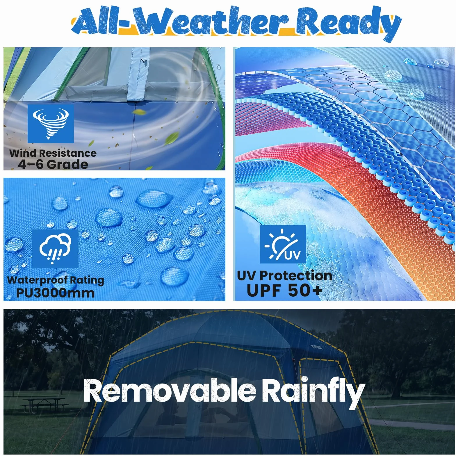 Camping Tent 6 Person, Family Tent with Rainfly | Double Layer,Waterproof & Windproof, Portable Easy Setup Tents for Camping, Suitable for Camping & Hiking