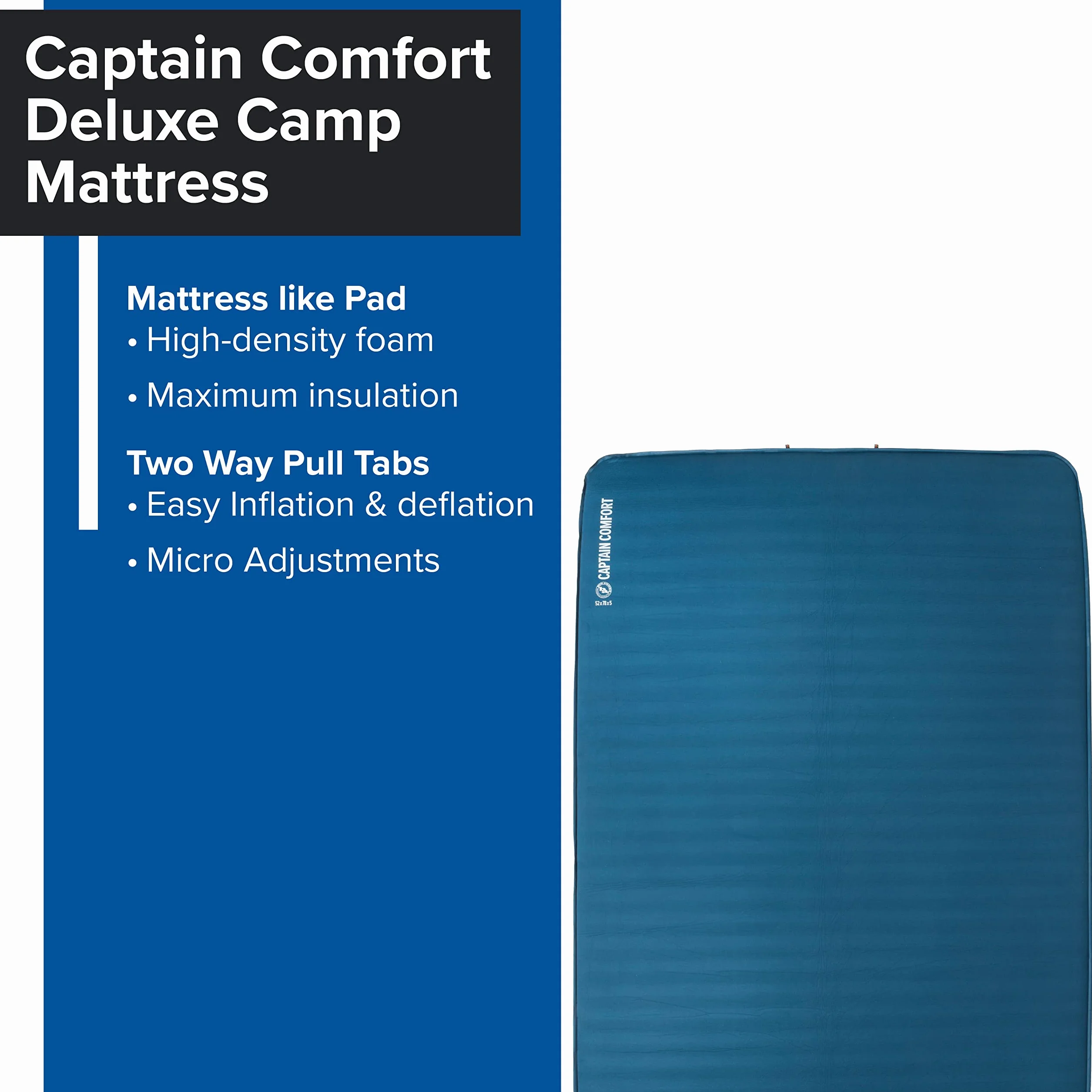 Captain Comfort Deluxe Camp - Sleeping Pad | Built for all-weather comfort with high-density foam, a stretch top, and dual valves for easy firmness adjustment