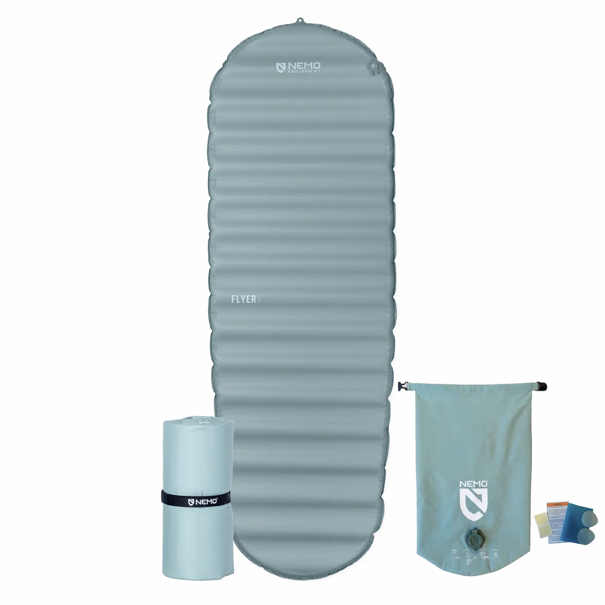 Flyer Sleeping Pad - Aquifer/Algiers - Long Wide Mummy | Self-Inflating, Insulated, Bluesign, Air, Foam, Camping, Backpacking