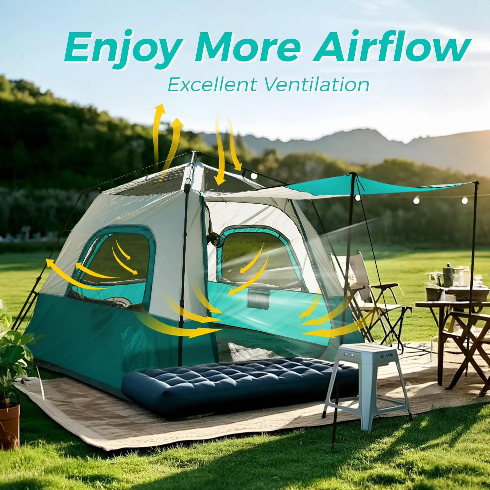 Instant Tent for 4-6 Person Camping, Waterproof Easy Pop Up Tent Sets Up in 60 Seconds for Family Outdoor Hiking & Backpacking with Carry Bag