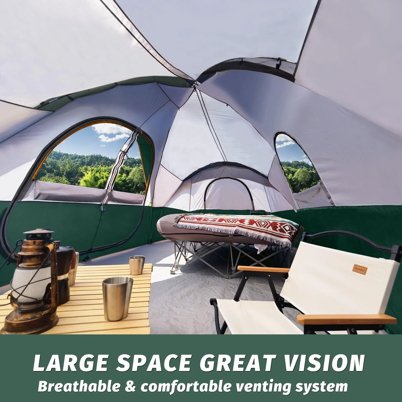 10 Person Tents for Camping Family Outdoor Camping Tent | 2 Rooms with Rainfly, Waterproof 5 Large Mesh Windows Size 18ft x 9ft x78in