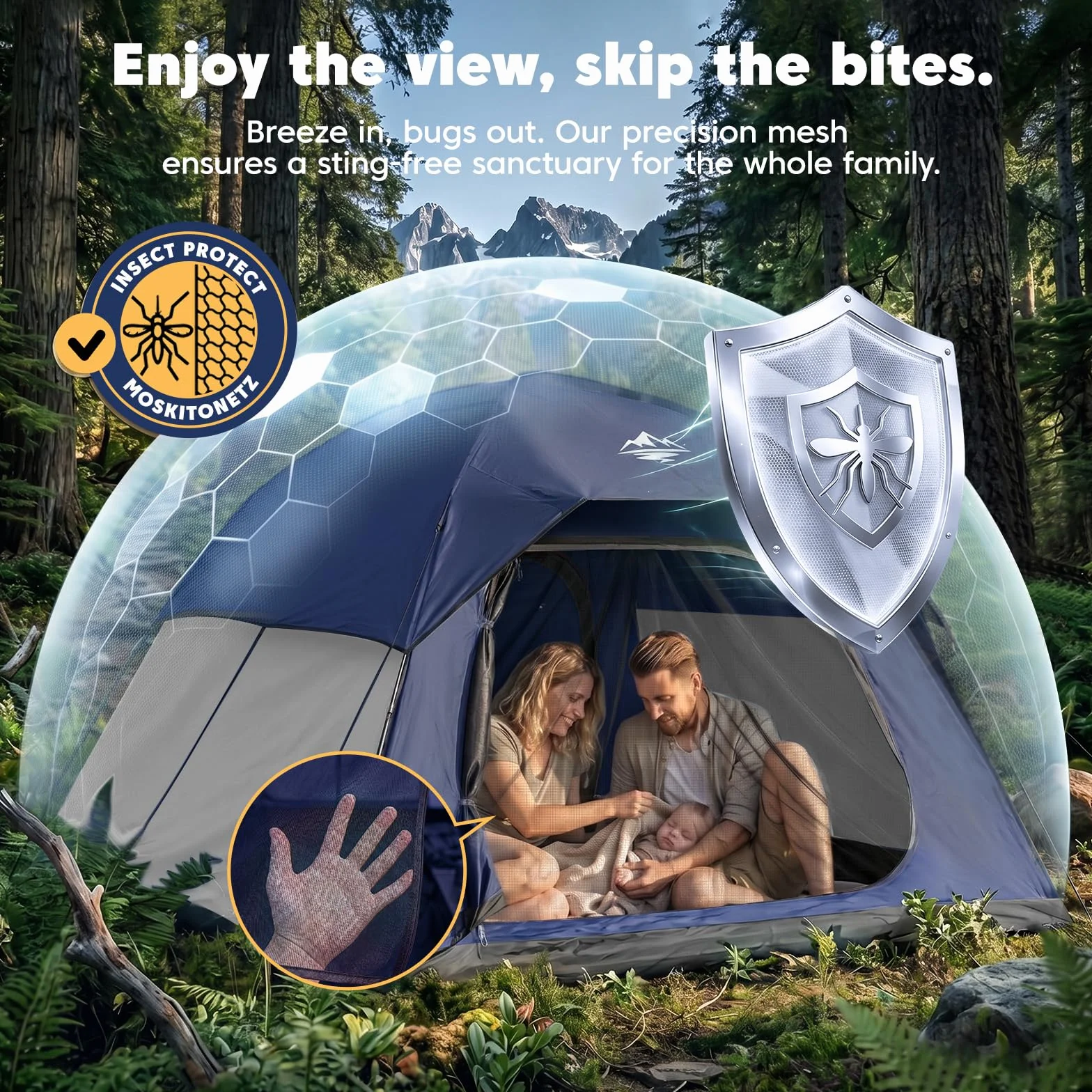 4 Person Tents for Camping Waterproof, Windproof Dome Tent with Rainfly, Easy Setup Portable Tent for Outdoor Camping
