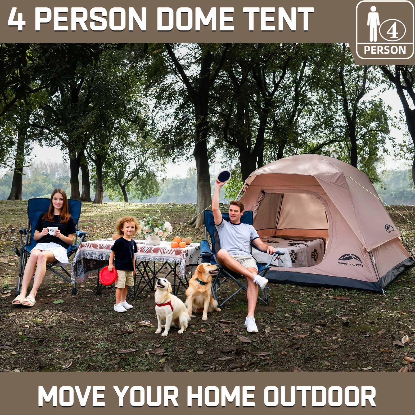 Camping Tent, 4 Person Dome Tents for Camping with Rainfly | Waterproof Clip Easy Setup Portable Family Tent with Mesh Windows, 20% More Headroom Backpacking Tents for Camping & Hiking