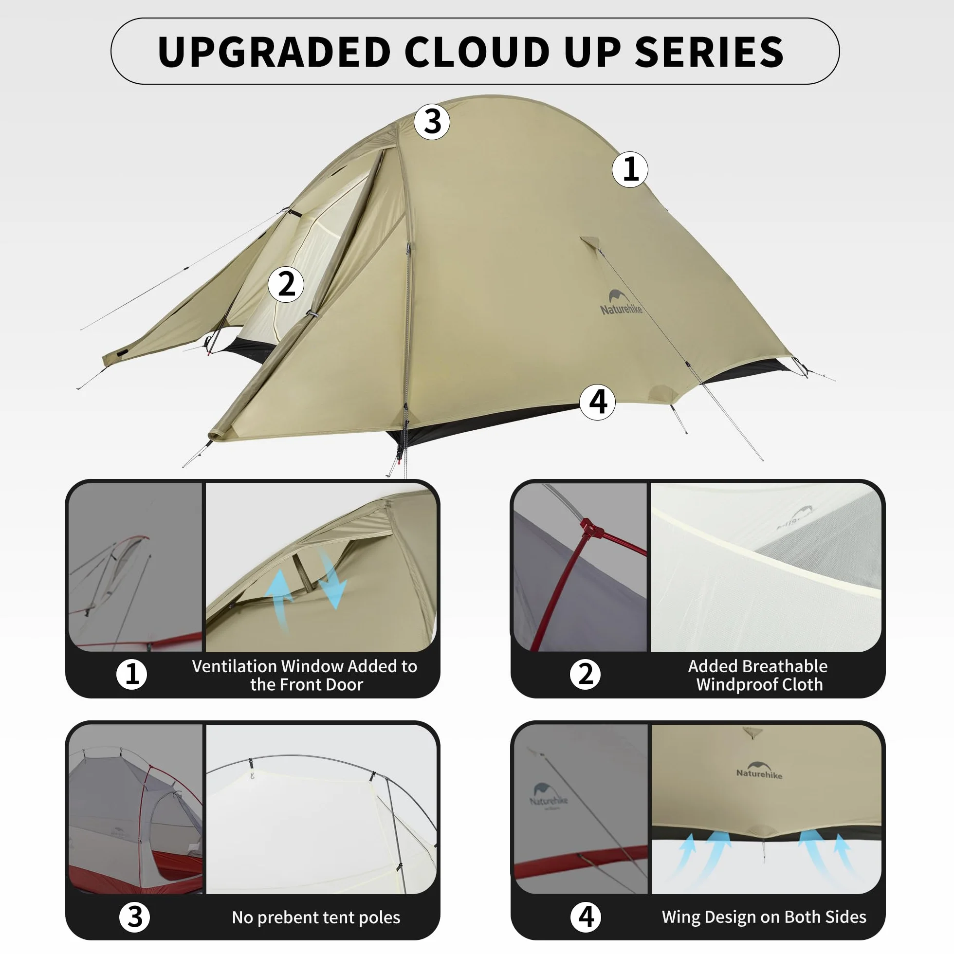 Cloud-Up 2 Person Tent Lightweight Backpacking Tent with Footprint - Free Standing Ultralight Camping Hiking Backpack Tents Two Person Tent