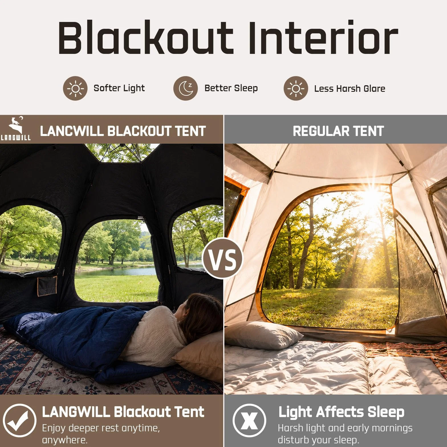 2/4 Person Blackout Easy Setup Instant Pop Up Tents for Camping | 45s Quick Setup Automatic Camping Tent, 3000mm Water-Resistant & UV Protection, Light-Blocking Dome Tent with Rainfly