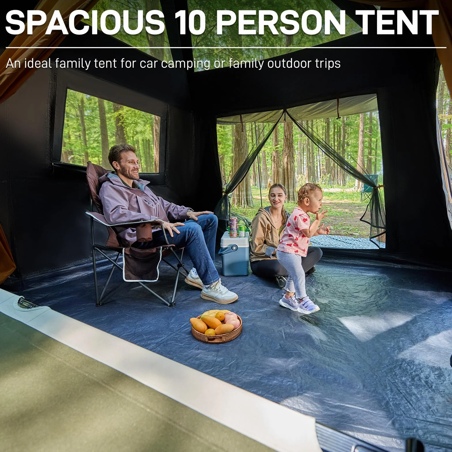 10 Person Camping Blackout Design Tent, Multi Room Tent for Family, Large Tents with Rainfly and Carry Bag, 2 Doors, Water-Resistant, 14ft x 10ft x 84in