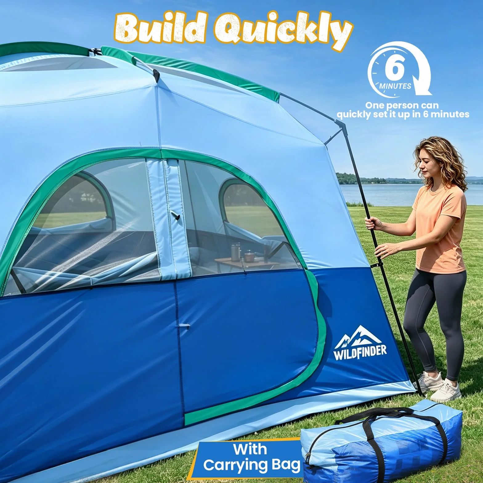 Camping Tent 6 Person, Family Tent with Rainfly | Double Layer,Waterproof & Windproof, Portable Easy Setup Tents for Camping, Suitable for Camping & Hiking