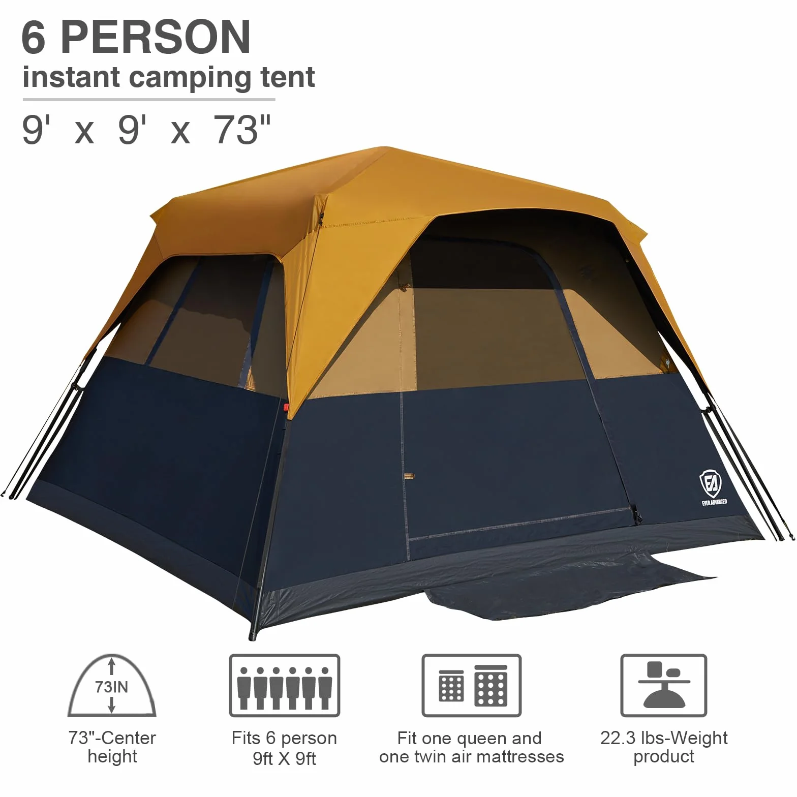 6 Person Camping Tent, Blackout Design Tent for Camping Instant Cabin Tents for Family with Rainfly, 60s Easy Setup, Water-Resistant