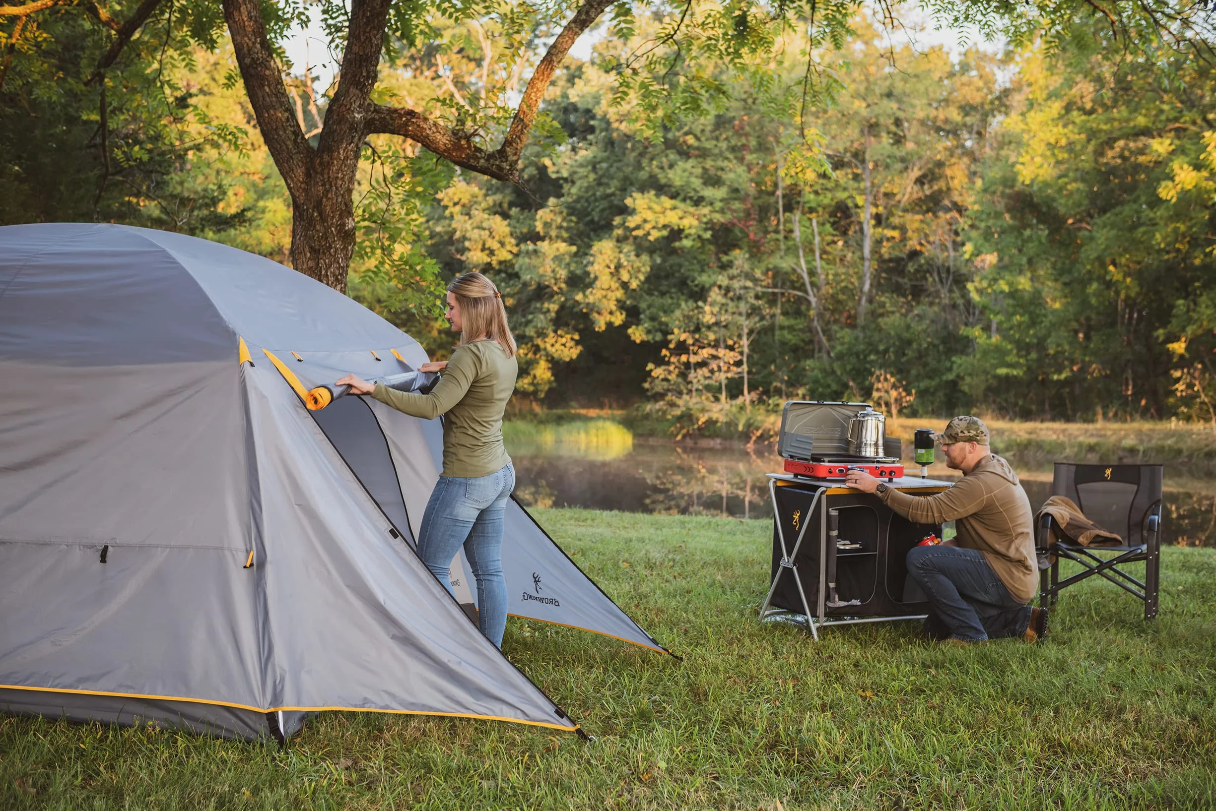 Camping Glacier 4-Person Tent, Free-Standing Cabin Style with Full Coverage Fly