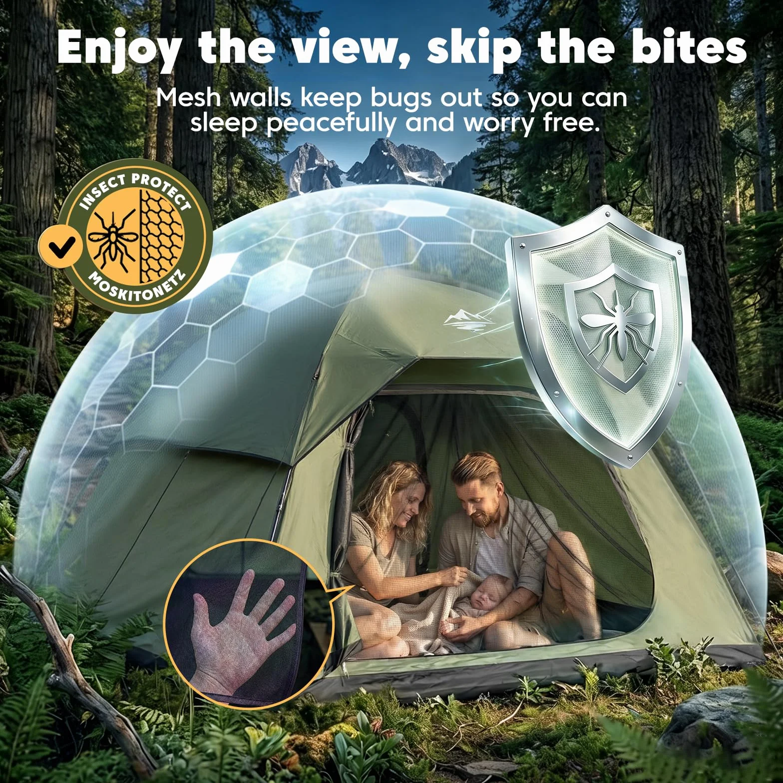 Tent 4 Person Tents for Camping with 2 Doors & Rainfly | Portable Waterproof & Windproof Tents, Large Mesh Ventilation, Easy Setup Family Tent for Camping, Hiking and Backpacking