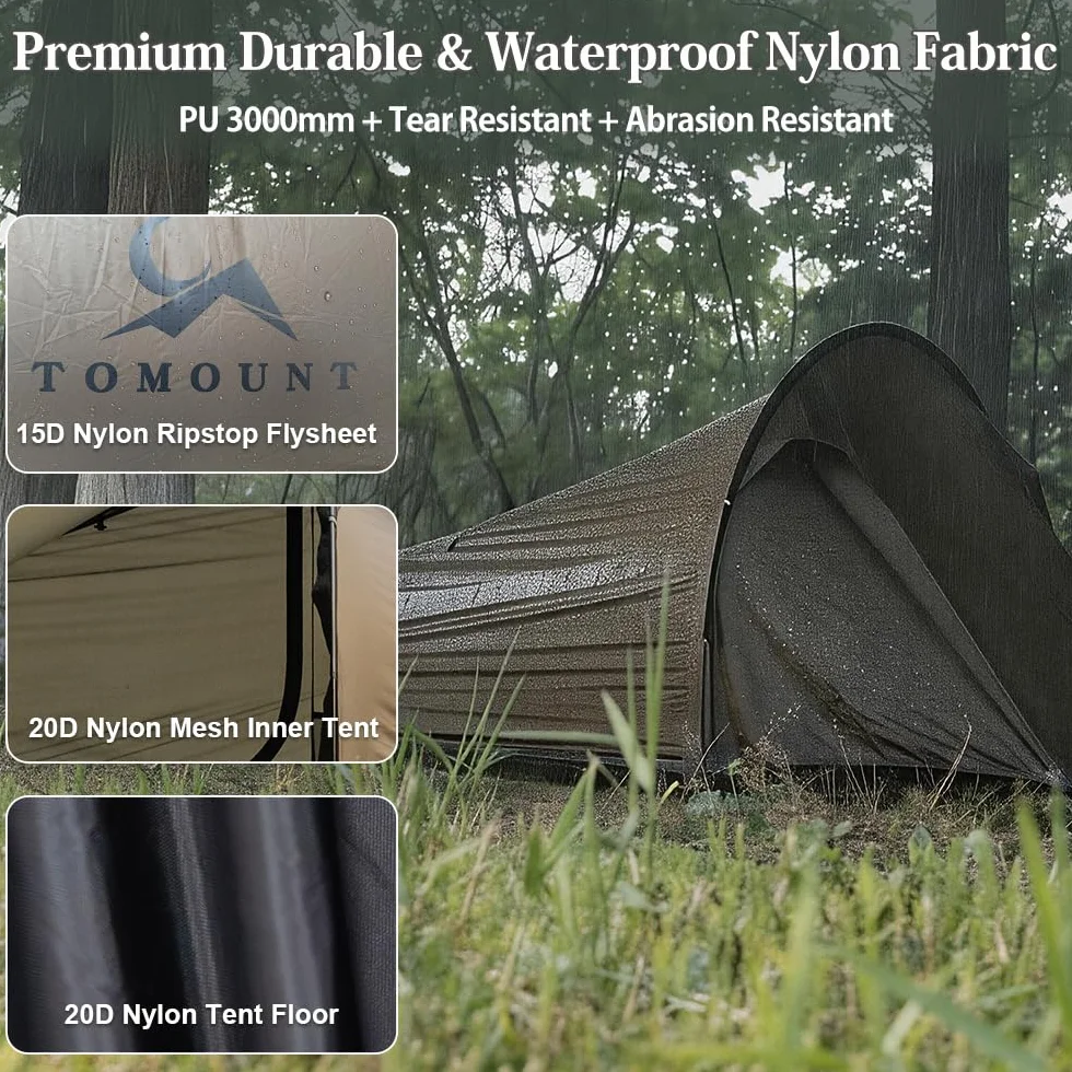 15D Nylon Ultralight Bivy Tent, Waterproof 1 Person Camping Tent, Single Man Backpacking Tent for Survival Bicycle Motorcycle Hiking