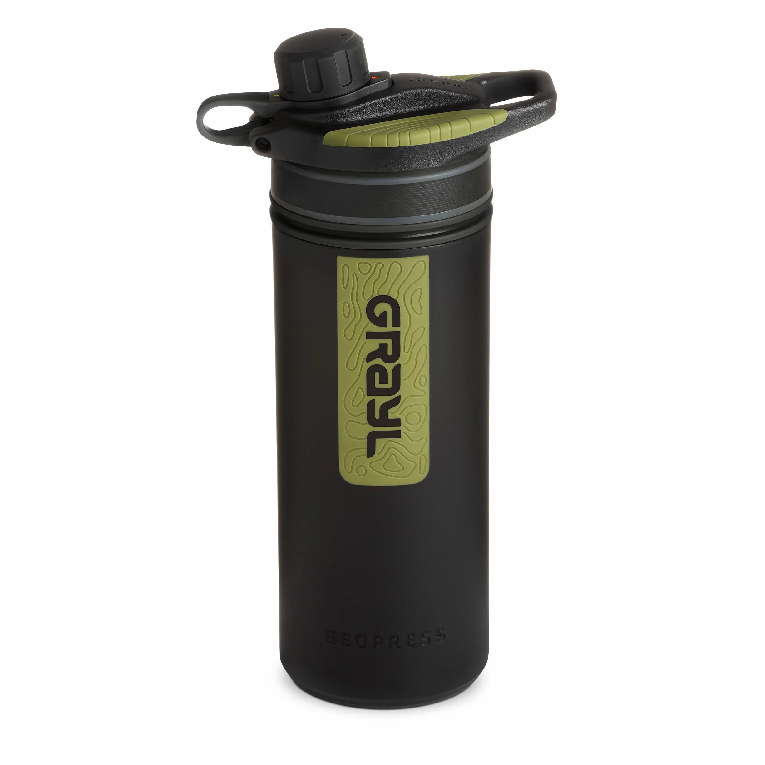 GeoPress 24 oz Water Purifier & Water Filter Bottle, Black Camo | Purifies & Filters Water in 8 Seconds for Hiking, Backpacking, Camping, Survival & Travel, Removes Viruses & Bacteria