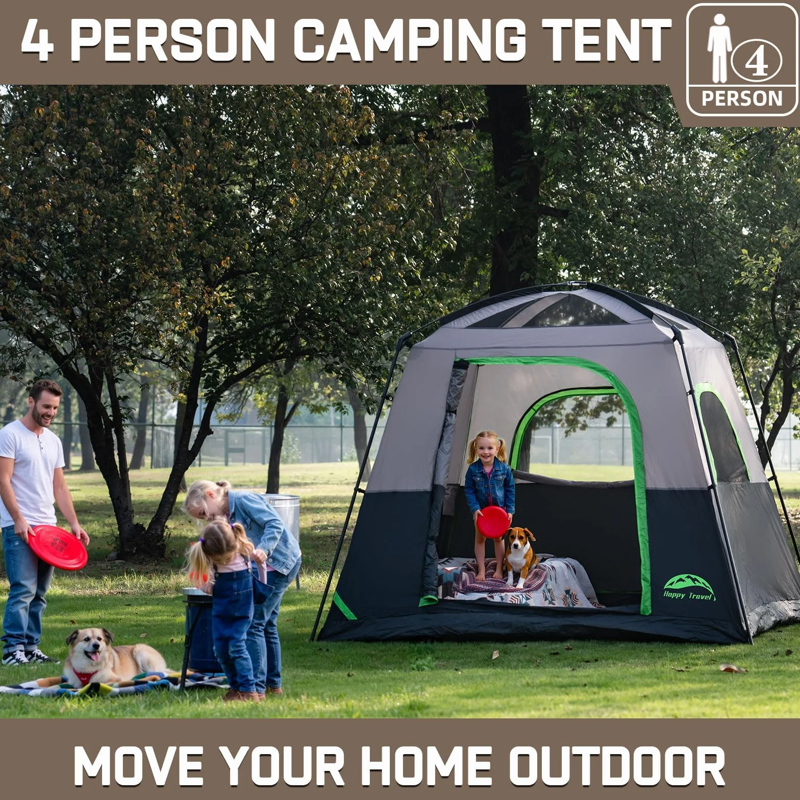 Tent 4 Person Tents for Camping, Tall Cabin Tent with Rainfly | Waterproof Portable Easy Setup Camping Tent with 4 Mesh Windows and Carry Bag for Outdoor Camping & Hiking