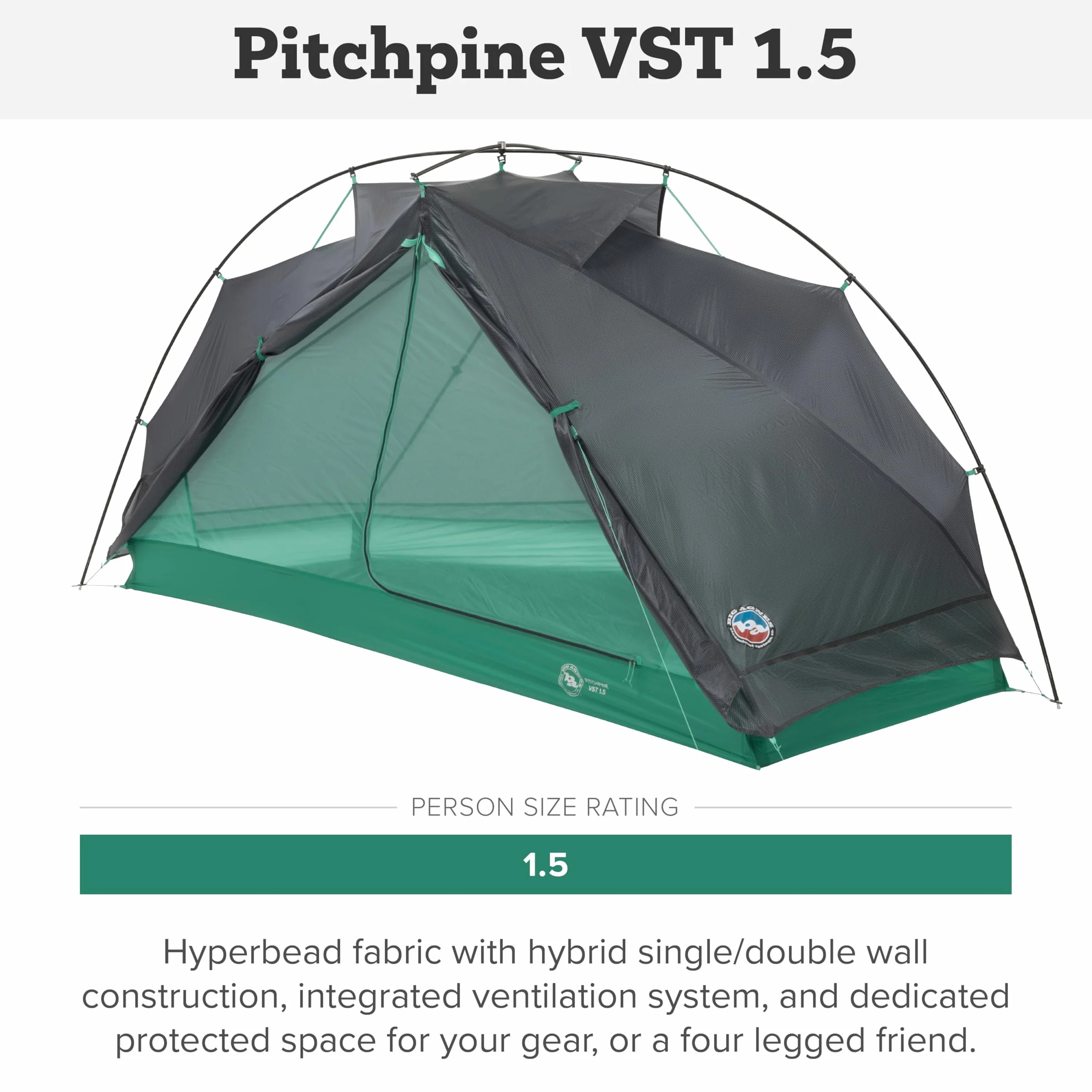 Pitchpine VST - Backpacking Tent, 1.5 Person | Ultralight waterproof 3-season design with recycled polyester fabric and extra space for gear or a dog