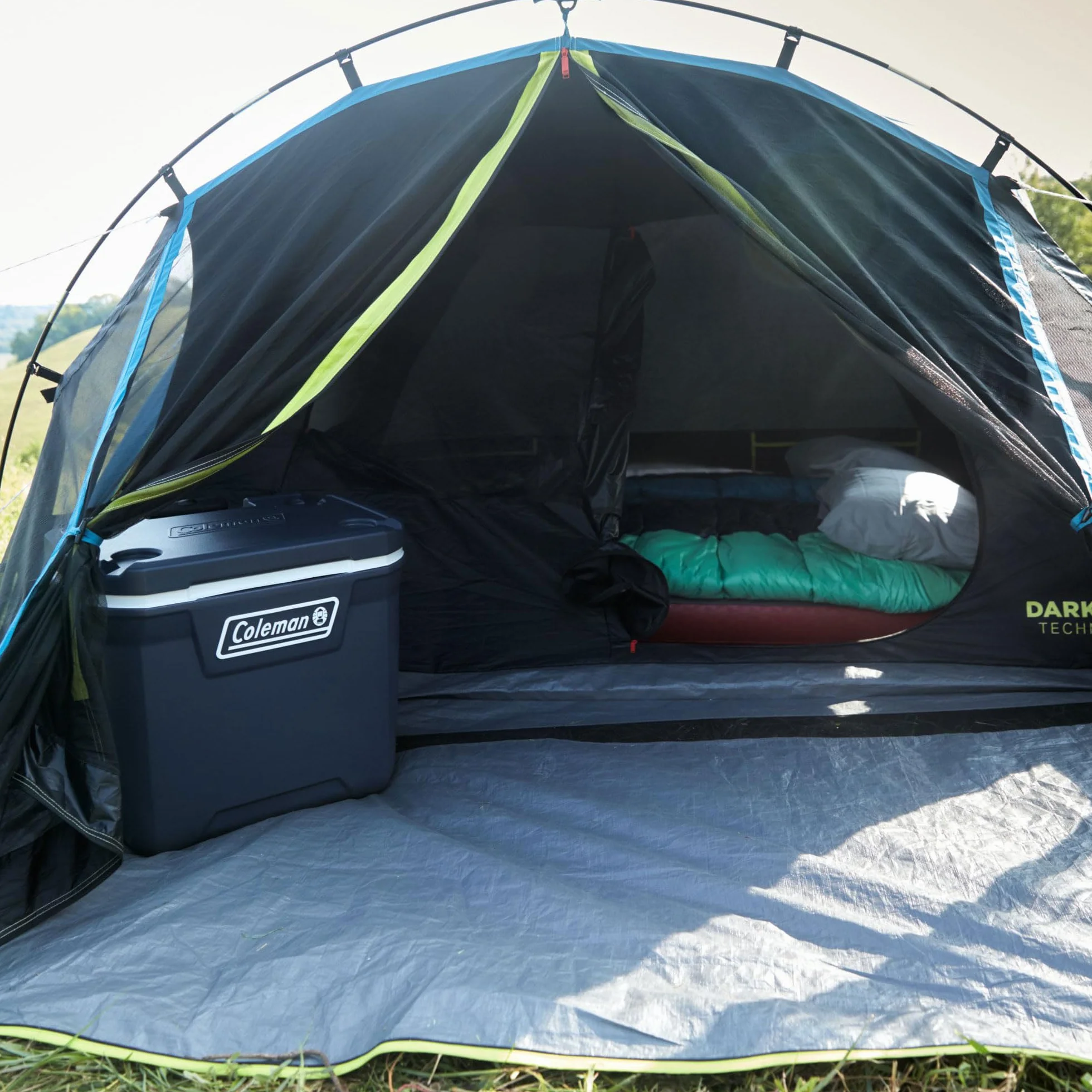 Carlsbad 4 Person Dark Room Dome Camping Tent with Screen Room, E Ports, Side Windows, and WeatherTec System, Teal Blue/Black