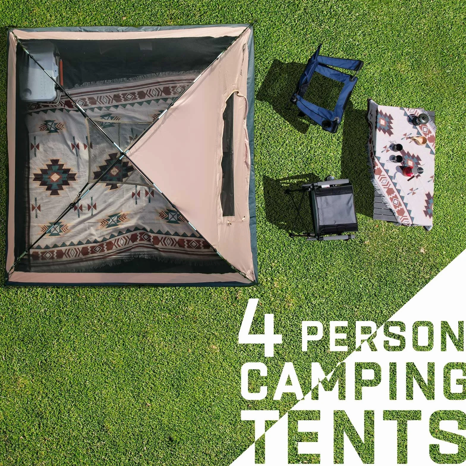 Camping Tent, 4 Person Dome Tents for Camping with Rainfly | Waterproof Clip Easy Setup Portable Family Tent with Mesh Windows, 20% More Headroom Backpacking Tents for Camping & Hiking