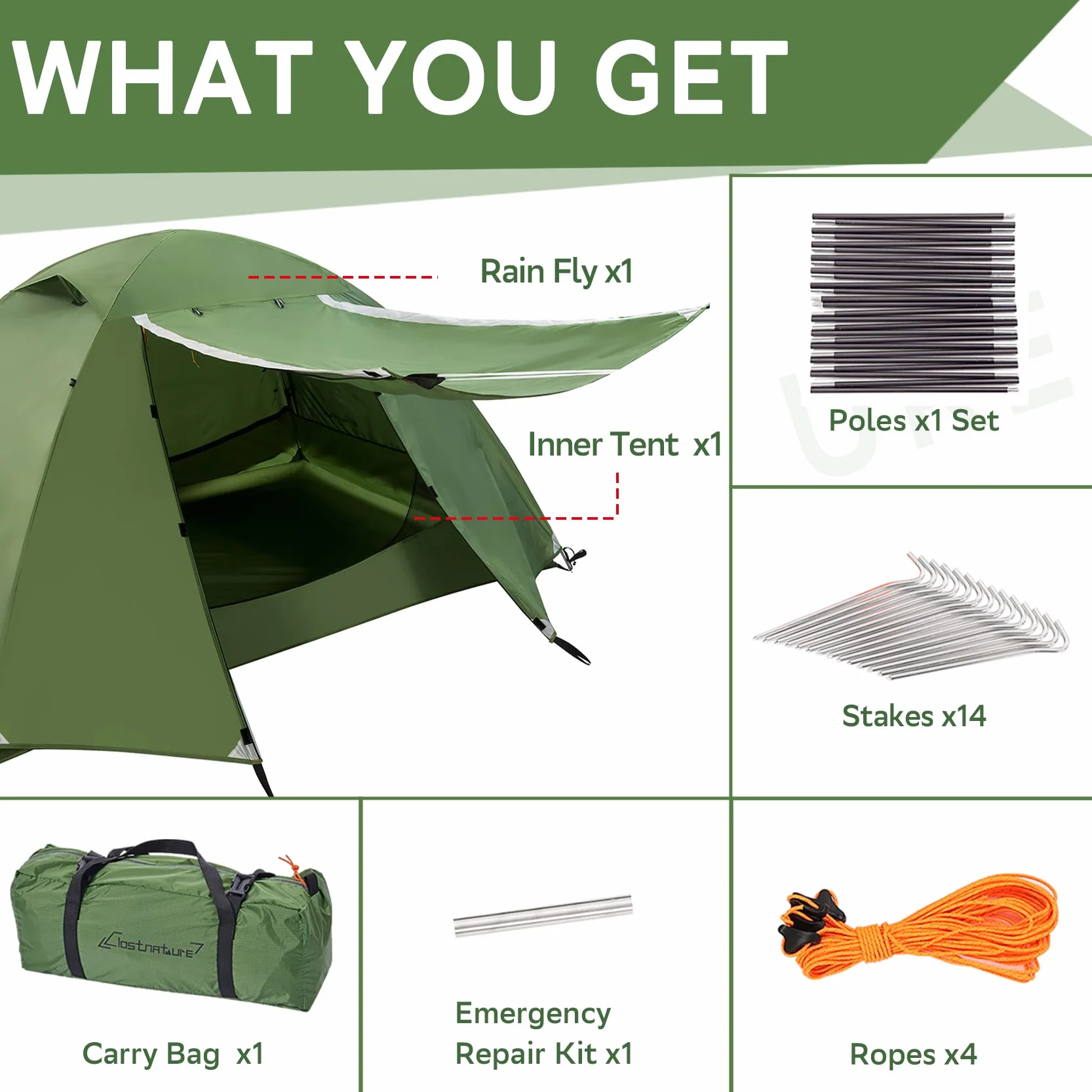 1/1.5/2/3/4/6 Person Lightweight Backpacking Tent, Camping Tent | Aluminum Pole, PU 5000, Easy Setup Tent, Ultralight, Durable, Waterproof, Compact, Freestanding, Two Doors, Hiking, Outdoor