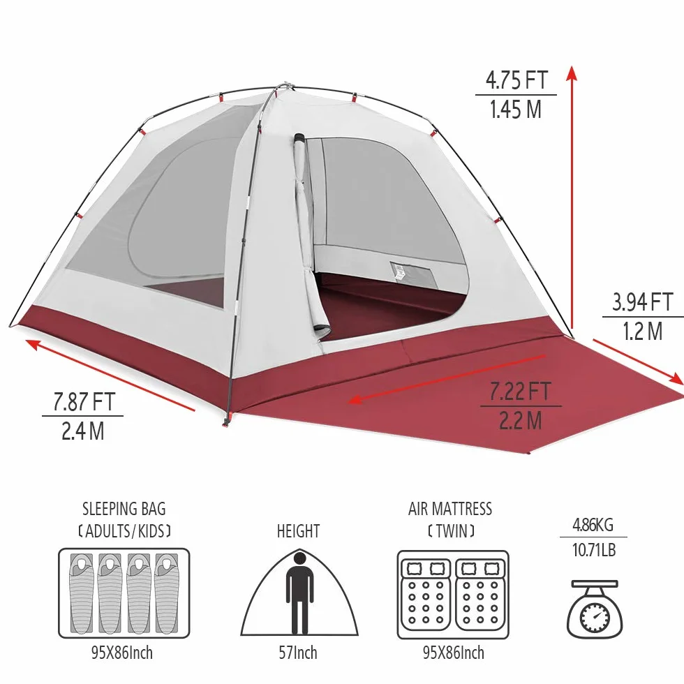 2／4 Person Camping Tent Outdoor Waterproof Family Large Tents 2/4 People Easy Setup Tent with Porch Double Layer | Outdoor