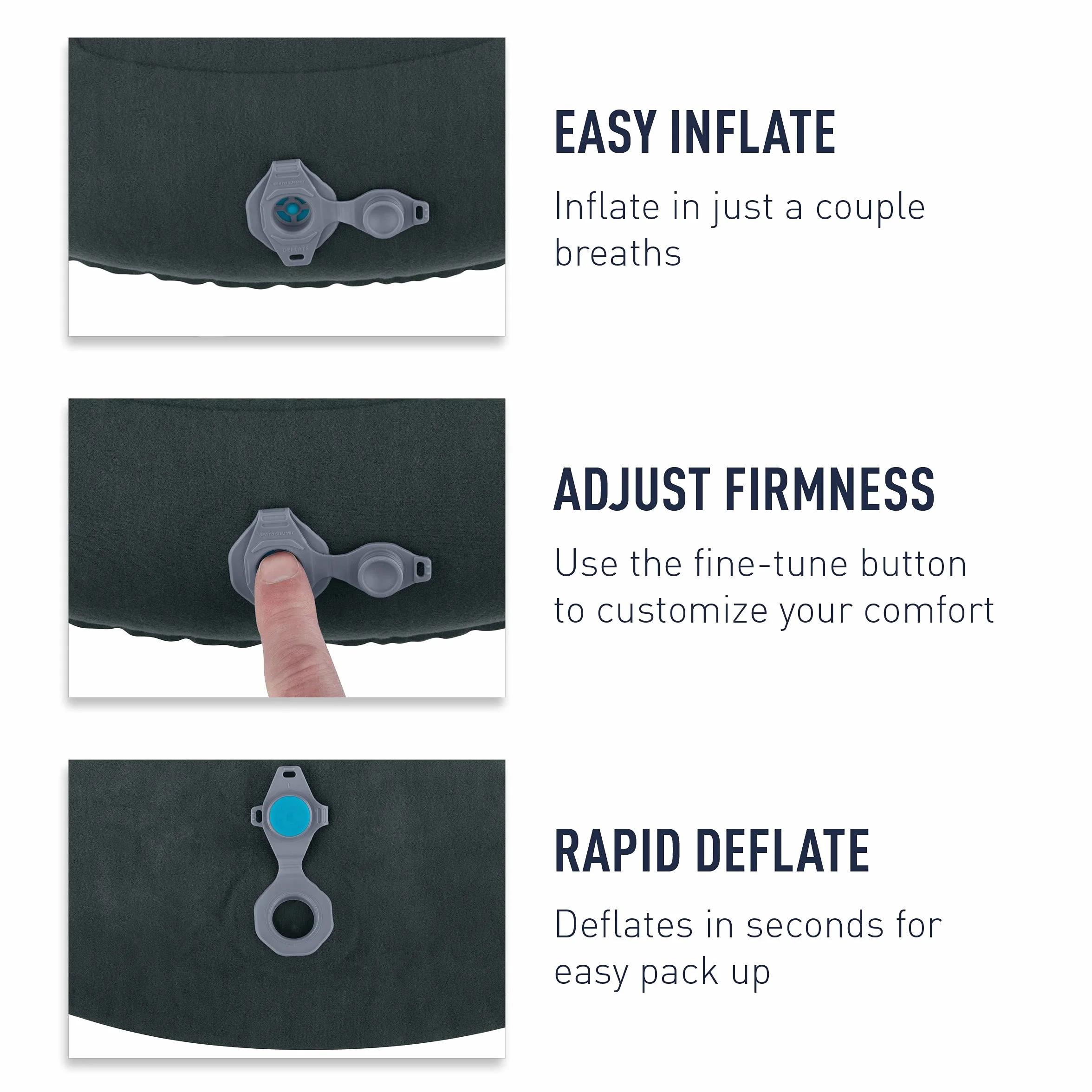 Aeros Ultralight Inflatable Camping and Travel Pillow, Deluxe, Grey