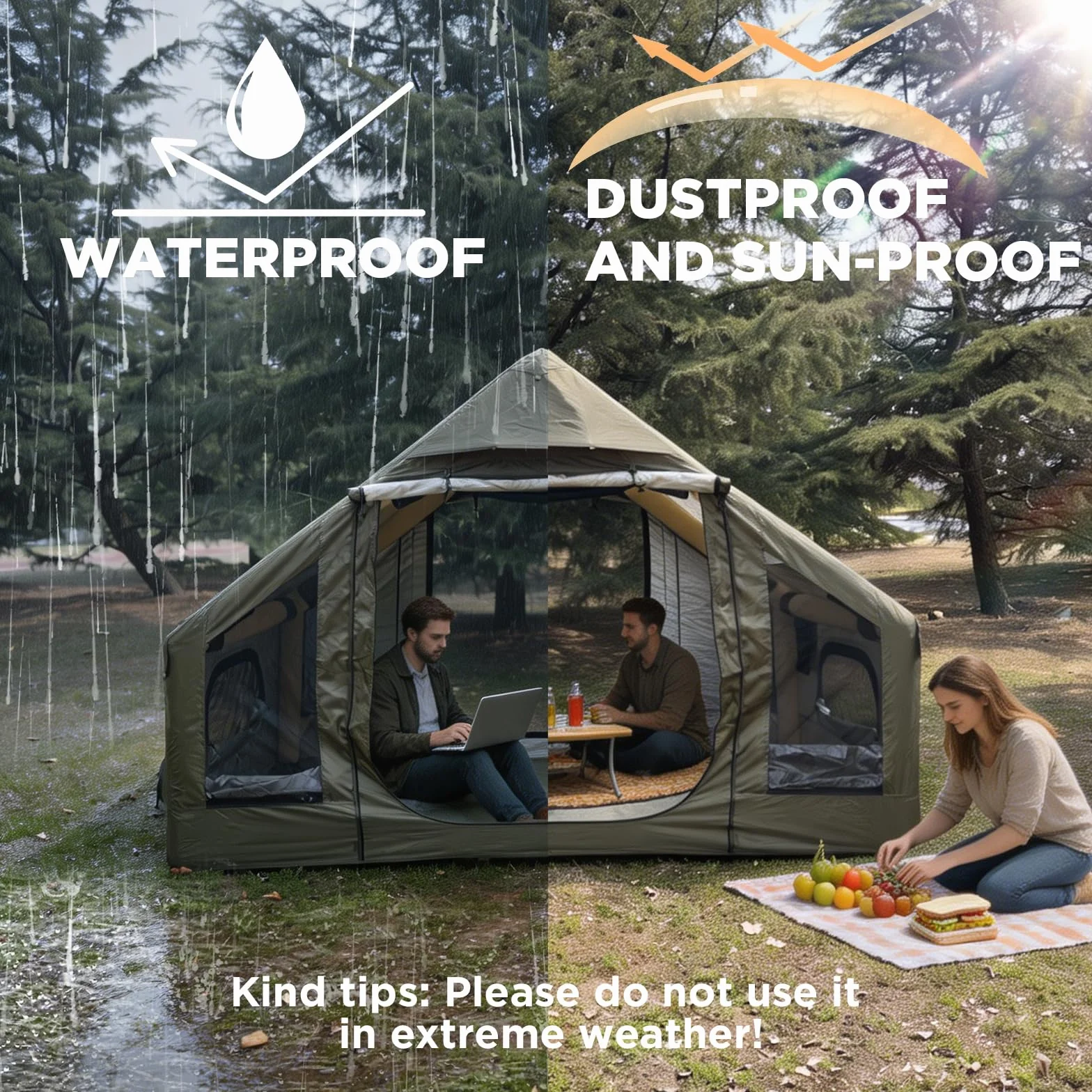 Inflatable Tent for Camping, Quick Setup Blow Up Tents with Pump, Waterproof Oxford 4 Season Air Tent with Skylight, Large Glamping Tent for 2/4/6/8/12 Person