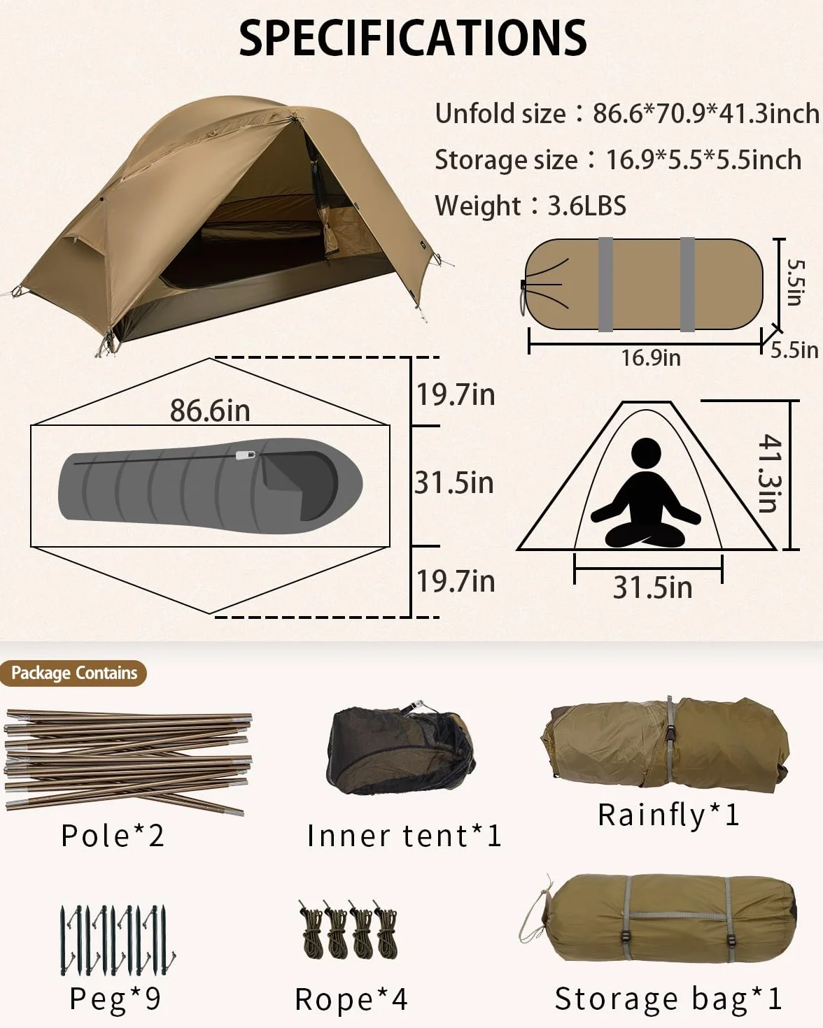 TOMOUNT Backpacking Tent Ultralight Nylon 1-2 Person Tent 3.3lbs-4.4lbs for Hiking Camping