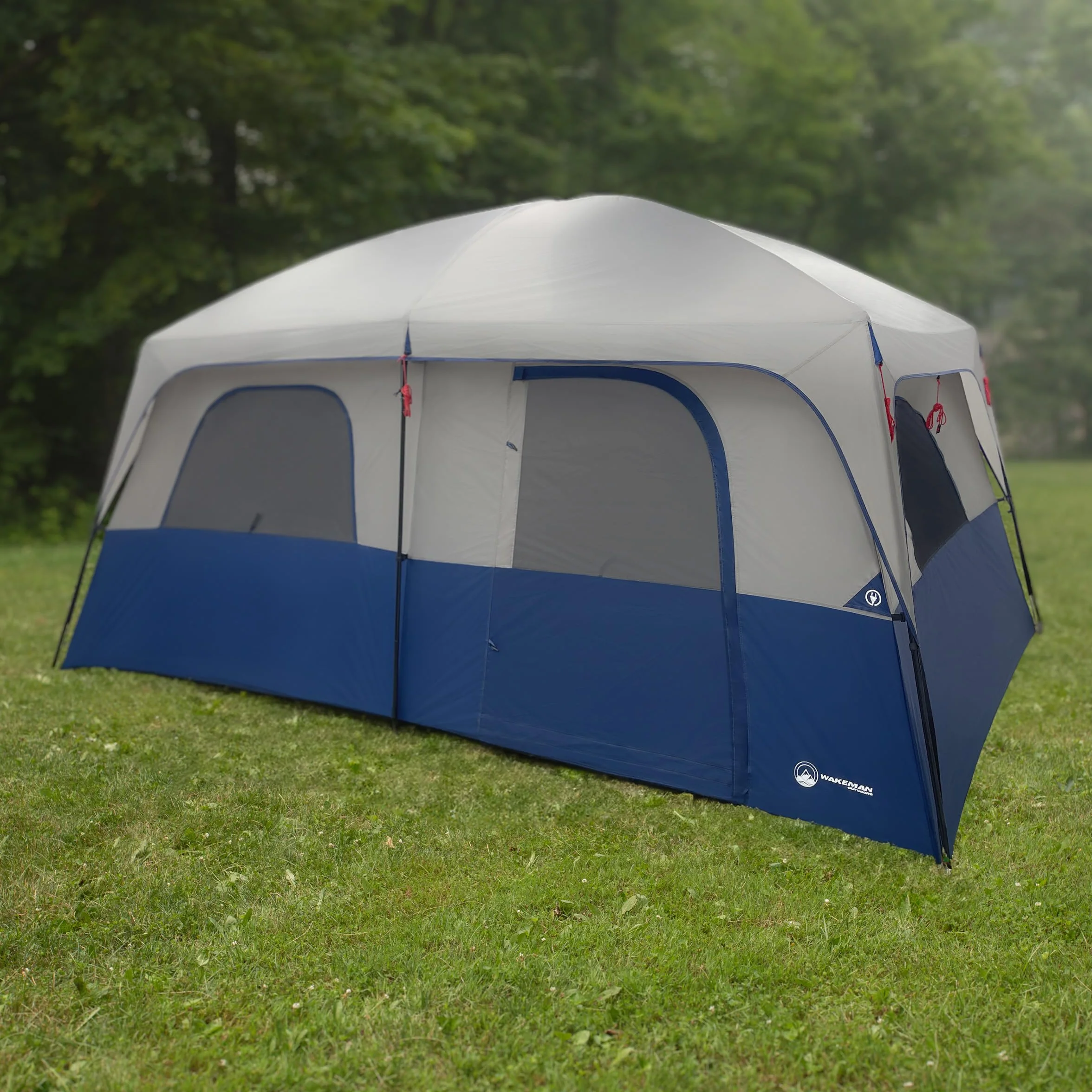 10 Person Camping Tent with Rainfly, Navy | Large Outdoor Tent with Room Divider - Fits 4 Queen Size Mattresses - Family Camping House with 2 Doors and 4 Screen Windows