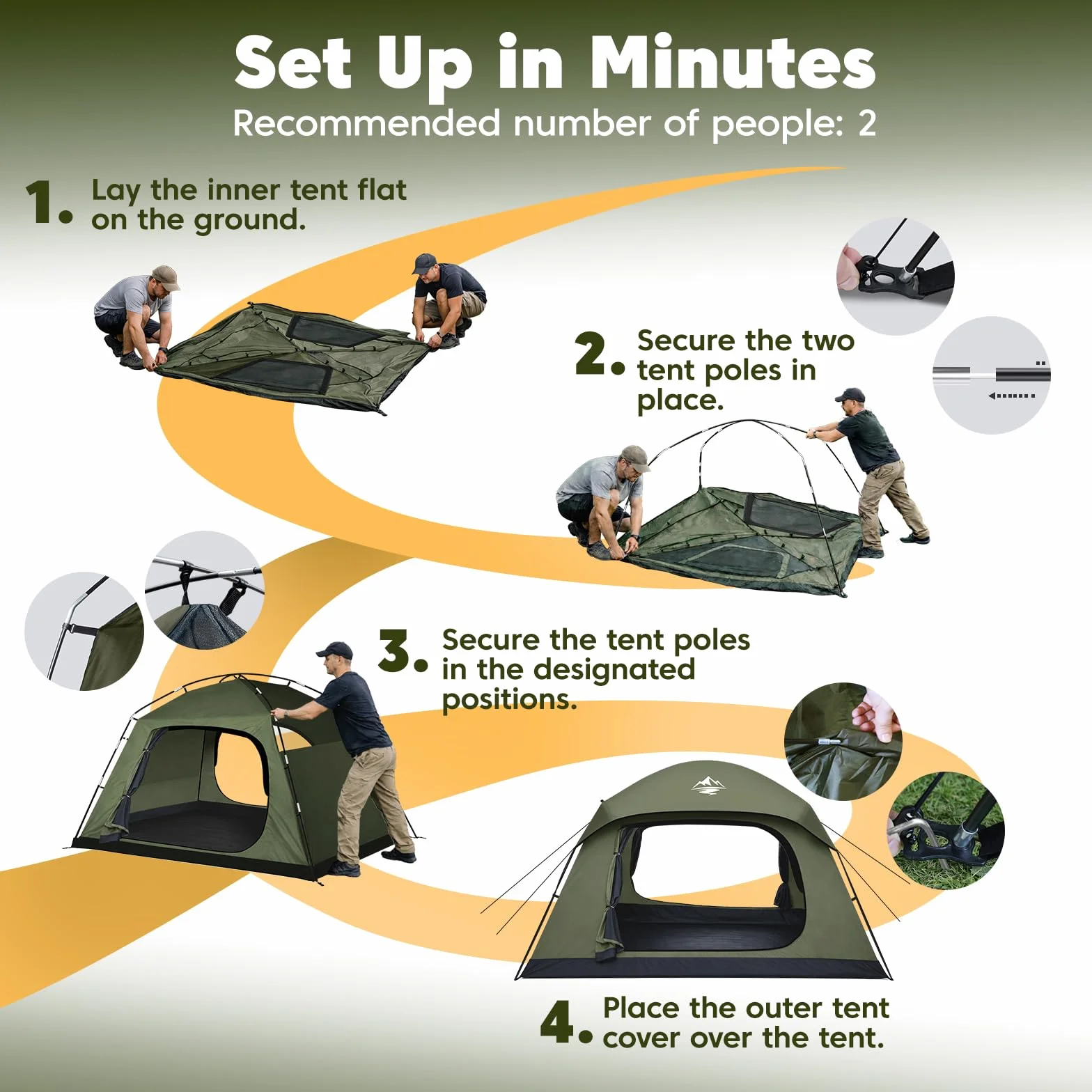 Tent 4 Person Tents for Camping with 2 Doors & Rainfly | Portable Waterproof & Windproof Tents, Large Mesh Ventilation, Easy Setup Family Tent for Camping, Hiking and Backpacking