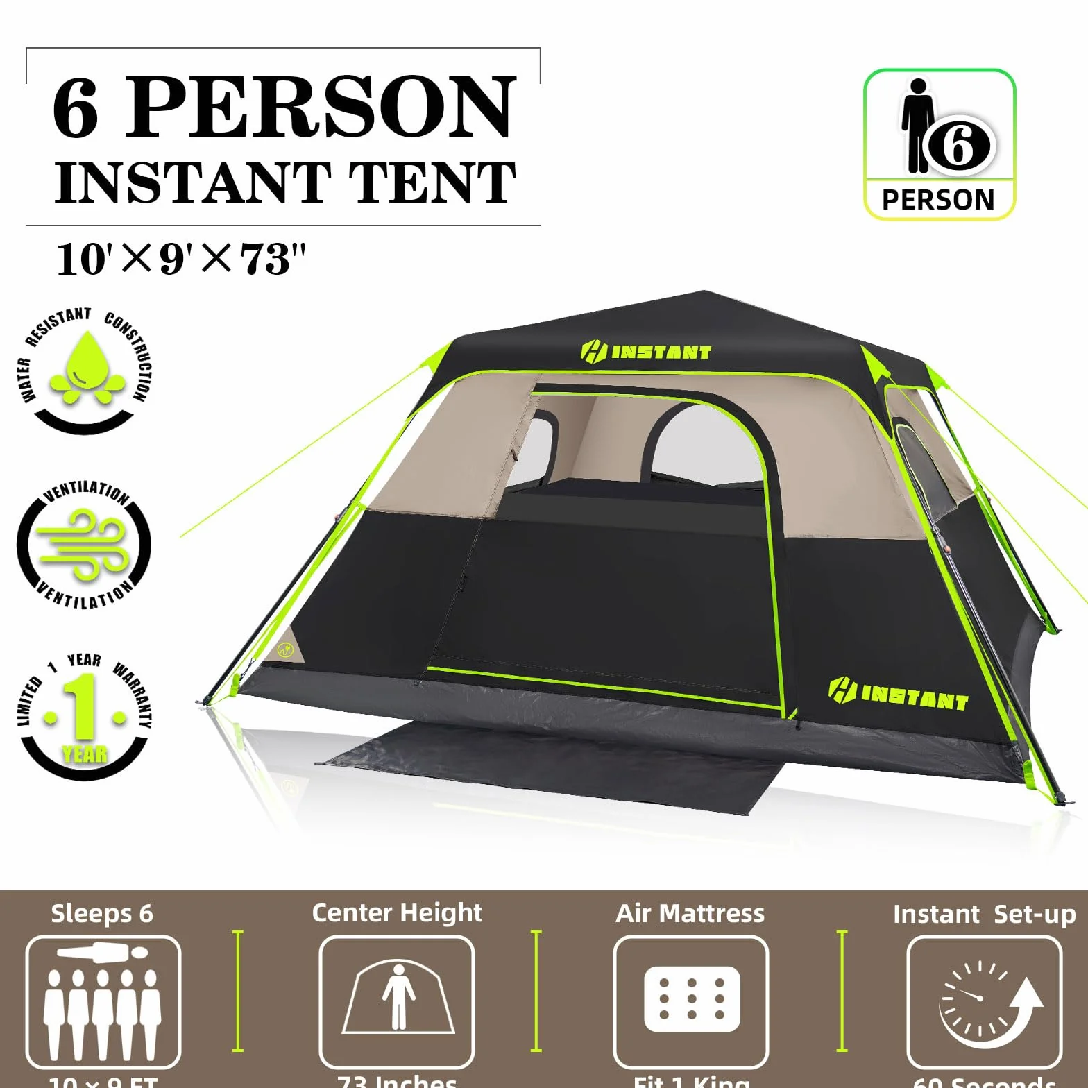 4/6/8/10 Person Instant Tent,Pop Up Tents for Camping with Rainfly | 60 Seconds Easy Setup,Cabin Tent for Family Camping with Expandable Carry Bag & Upgraded Ventilation