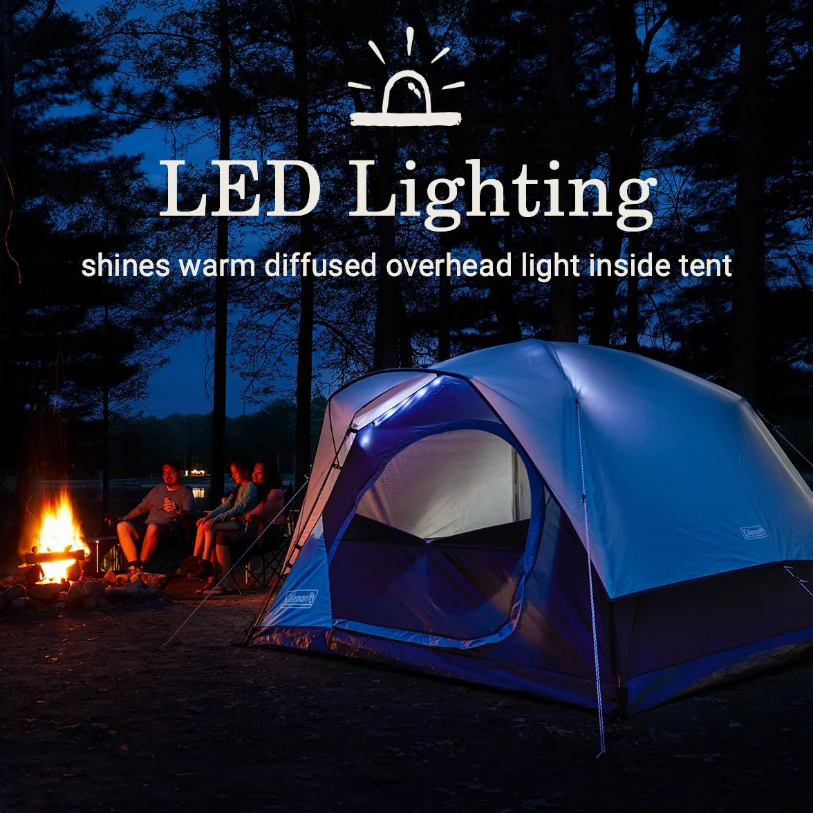 Skydome Tent with LED Lights & 5-Minute Setup, Weatherproof 4-Person Tent with Overhead Lighting, Made of PFAS-Free Materials