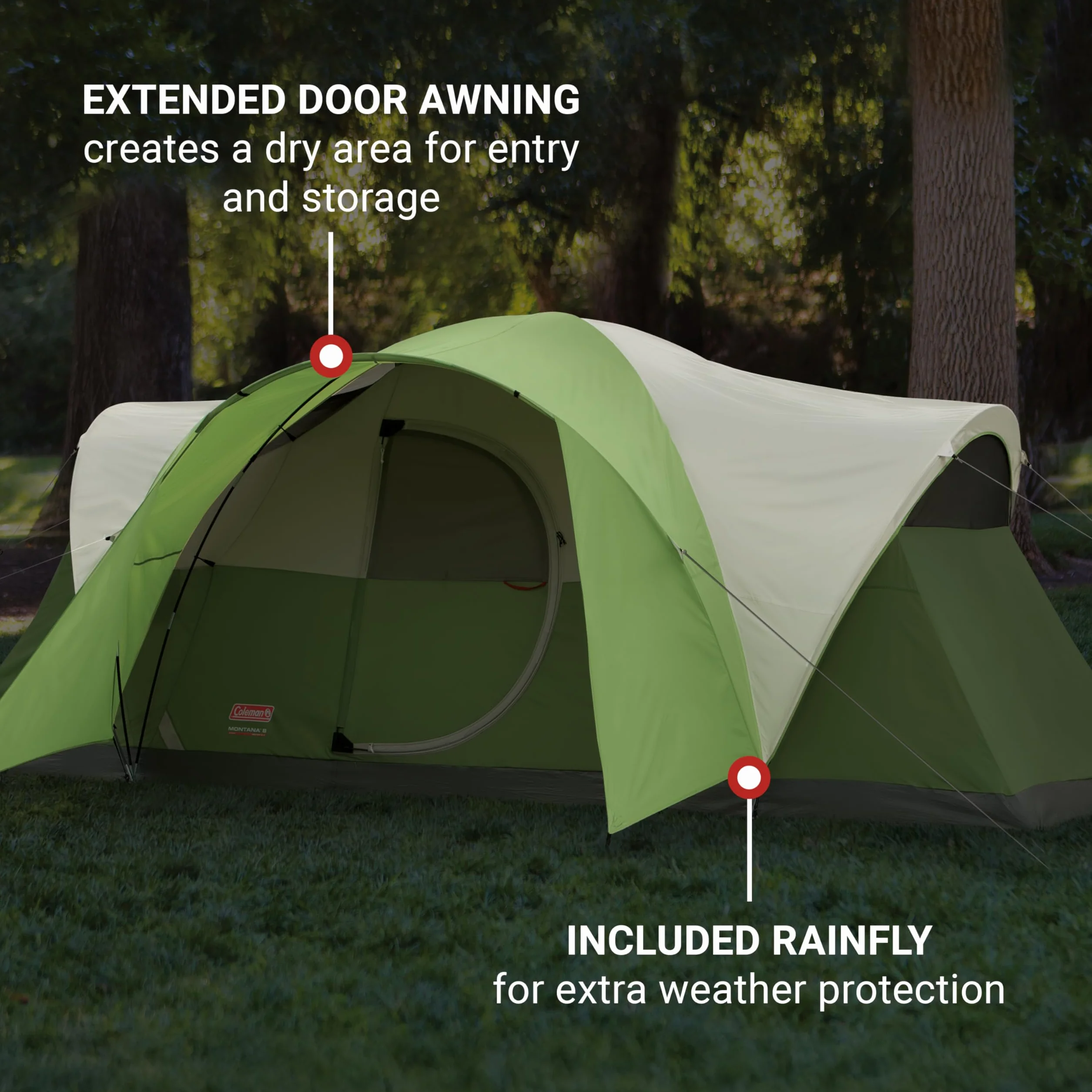 Montana Camping Tent with Rainfly, Weatherproof Family Tent Sets Up in 15 Mins, Fits Multiple Airbeds