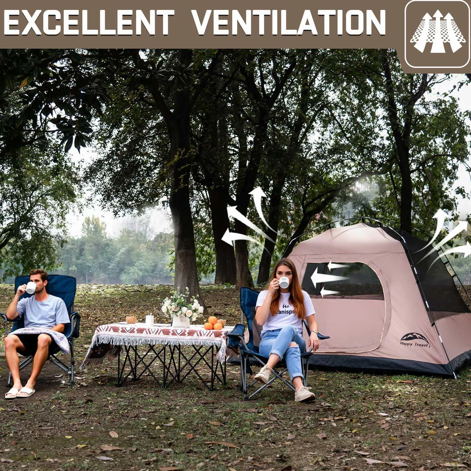Camping Tent, 4 Person Dome Tents for Camping with Rainfly | Waterproof Clip Easy Setup Portable Family Tent with Mesh Windows, 20% More Headroom Backpacking Tents for Camping & Hiking