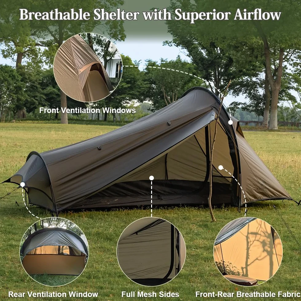 15D Nylon Ultralight Bivy Tent, Waterproof 1 Person Camping Tent, Single Man Backpacking Tent for Survival Bicycle Motorcycle Hiking