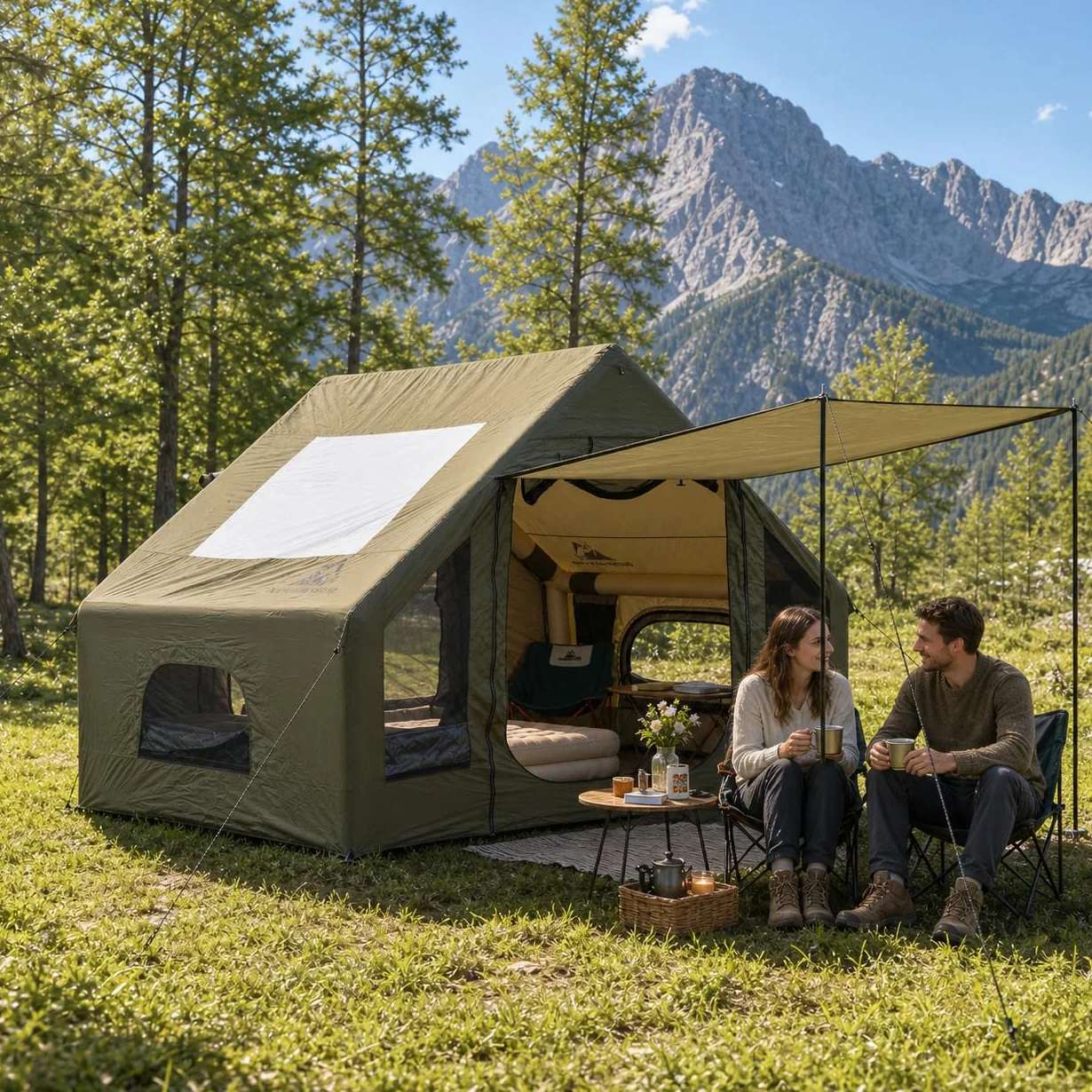 Inflatable Tent for Camping, Quick Setup Blow Up Tents with Pump, Waterproof Oxford 4 Season Air Tent with Skylight, Large Glamping Tent for 2/4/6/8/12 Person