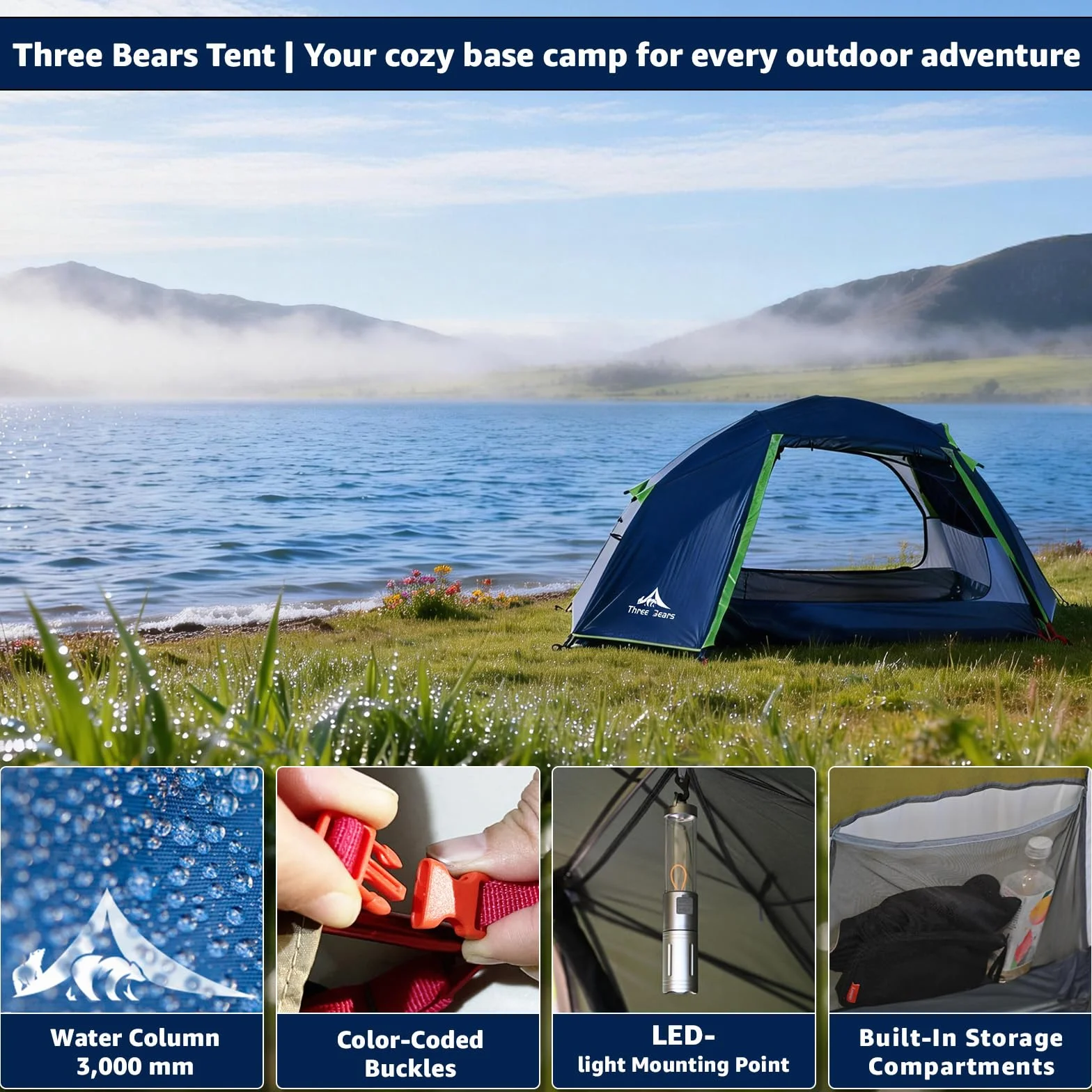2-Person Camping Tent, Waterproof & Windproof Lightweight Backpacking Tent for Hiking, Camping, Mountaineering & Travel - Durable & Easy Setup