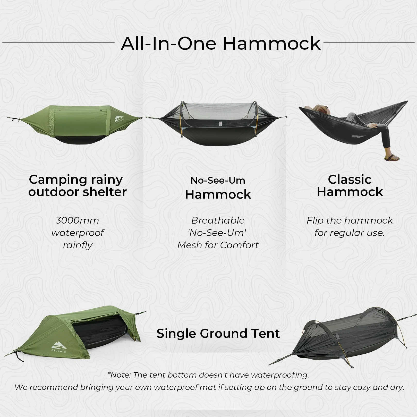 Camping Hammock Tent with Mosquito Net & RainFly, 3 in 1 Waterproof Portable Sleeping Hammock Bug Backpacker Lightweight Outdoor Gear Swing for Hiking Travel Patio Expedition(Dark Green)