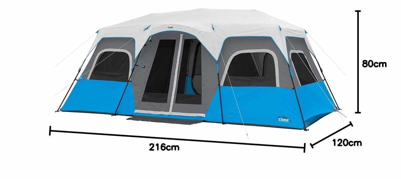 Instant Cabin Tents with LED Lights | Family Multi Room Lighted Pop Up Tents for Camping | Included Storage Pockets for Camping Accessories