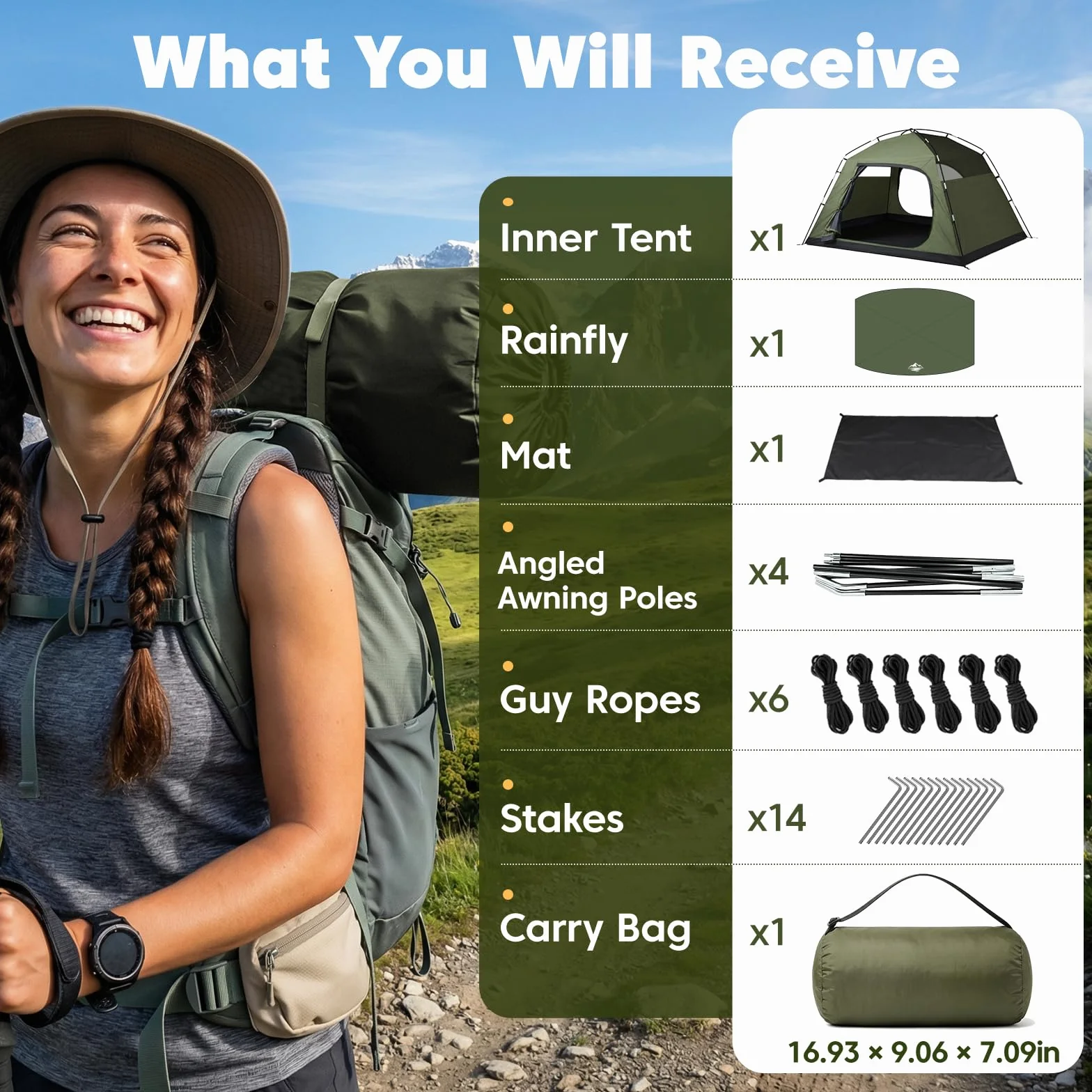Tent 4 Person Tents for Camping with 2 Doors & Rainfly | Portable Waterproof & Windproof Tents, Large Mesh Ventilation, Easy Setup Family Tent for Camping, Hiking and Backpacking
