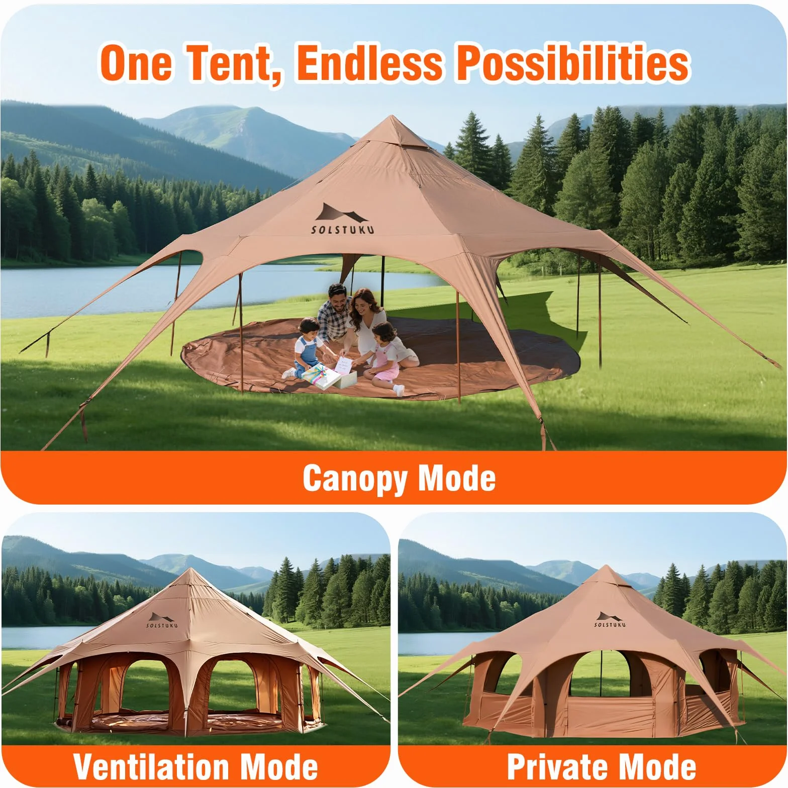 4 Season Canvas Bell Tent, 270 sq ft, 9.8 ft Peak Height, 10 Person, Free Standing, Zipper Closure, Compact Style, Camping & Hiking, Family Camping, Cold-Weather, Outdoor Activities
