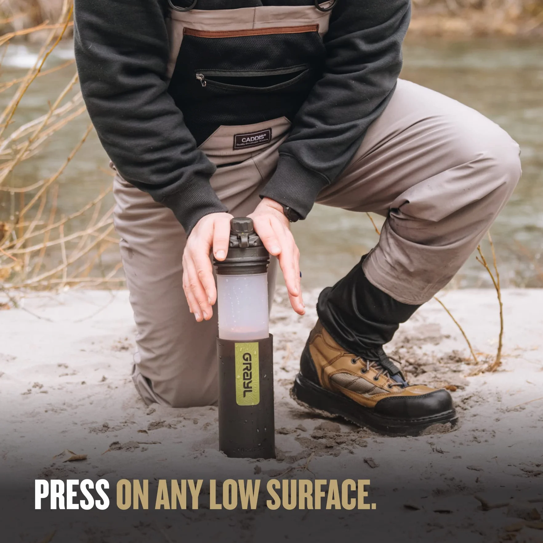 GeoPress 24 oz Water Purifier & Water Filter Bottle, Black Camo | Purifies & Filters Water in 8 Seconds for Hiking, Backpacking, Camping, Survival & Travel, Removes Viruses & Bacteria