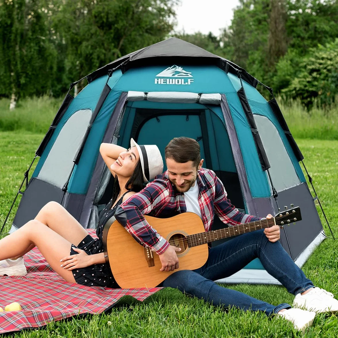 2/3/4 Person Camping Tent - Instant Pop Up Waterproof 2 Doors Tent with Easy Setup | 3-Season Hexagonal Dome Design for Family, Hiking & Traveling