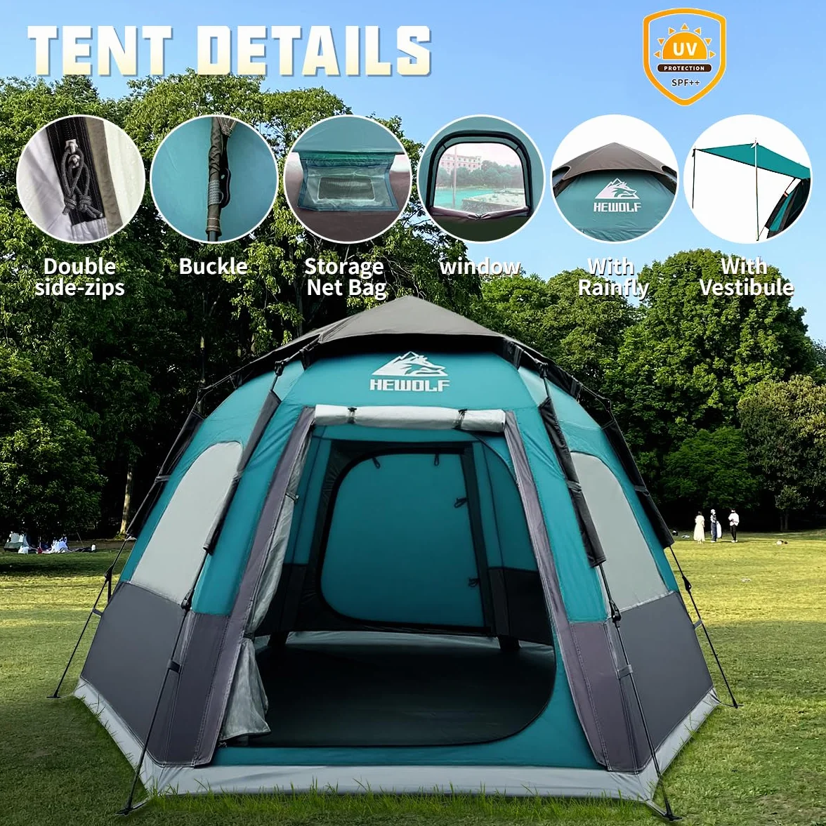 2/3/4 Person Camping Tent - Instant Pop Up Waterproof 2 Doors Tent with Easy Setup | 3-Season Hexagonal Dome Design for Family, Hiking & Traveling
