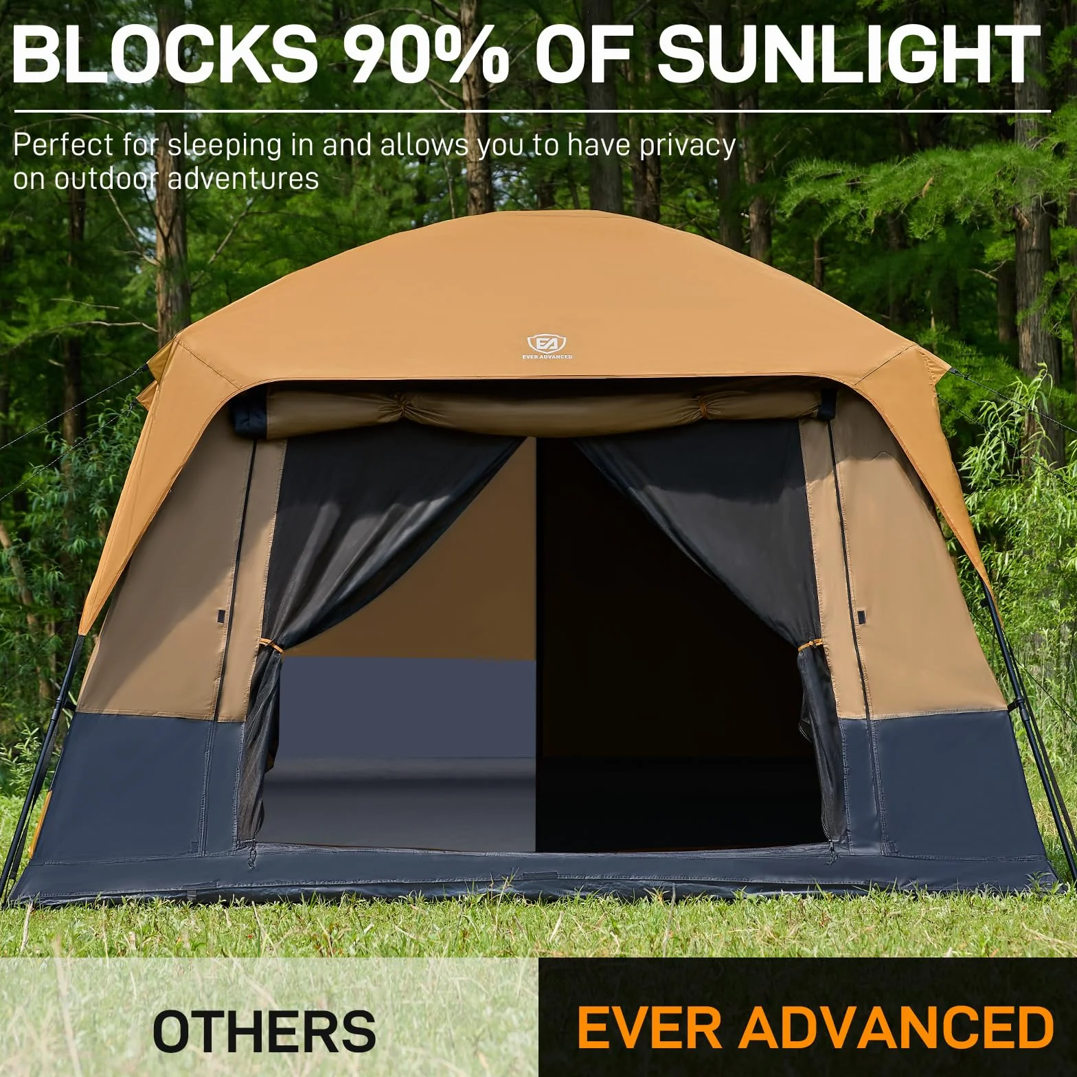 10 Person Camping Blackout Design Tent, Multi Room Tent for Family, Large Tents with Rainfly and Carry Bag, 2 Doors, Water-Resistant, 14ft x 10ft x 84in