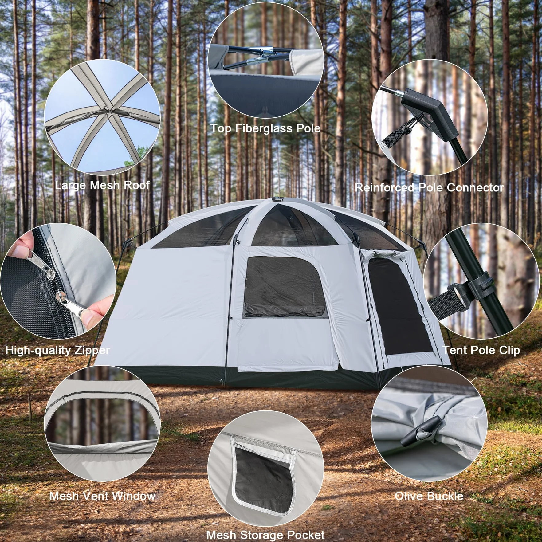 Unicorn 4-6 Person Camping Tent, Large Family Cabin Tents with Porch & Rainfly, Double Layer Waterproof Glamping Tent with 2 Rooms 2 Doors, Portable Big Tents for Outdoor Camping Hiking Party