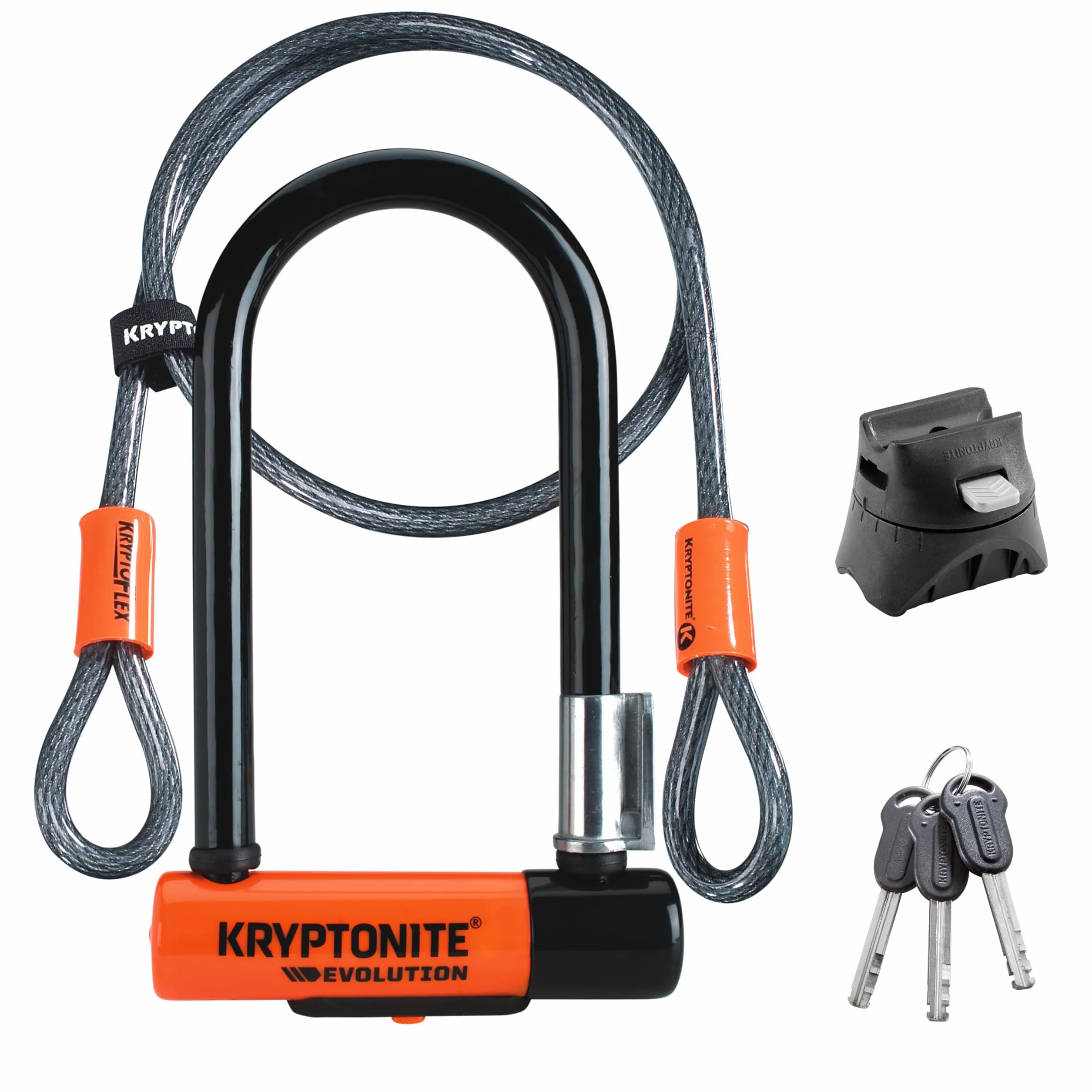 Evolution Mini-7 Bike U-Lock, 13mm Steel Shackle, 4 ft Cable | 13mm Hardened Steel Shackle, Double Deadbolt, FlexFrame-U Mounting Bracket and 3 Keys