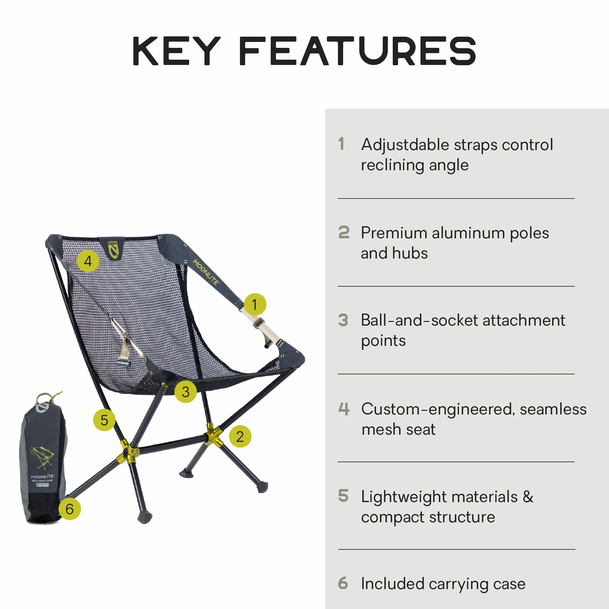 Moonlite Reclining Camp Chair - Black Pearl | Lightweight, Packable, Comfortable, Camping, Day Use