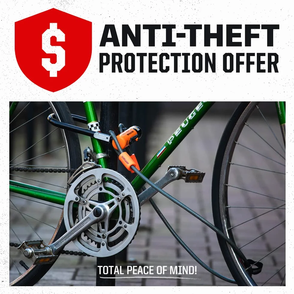 Evolution Mini-7 Bike U-Lock, 13mm Steel Shackle, 4 ft Cable | 13mm Hardened Steel Shackle, Double Deadbolt, FlexFrame-U Mounting Bracket and 3 Keys